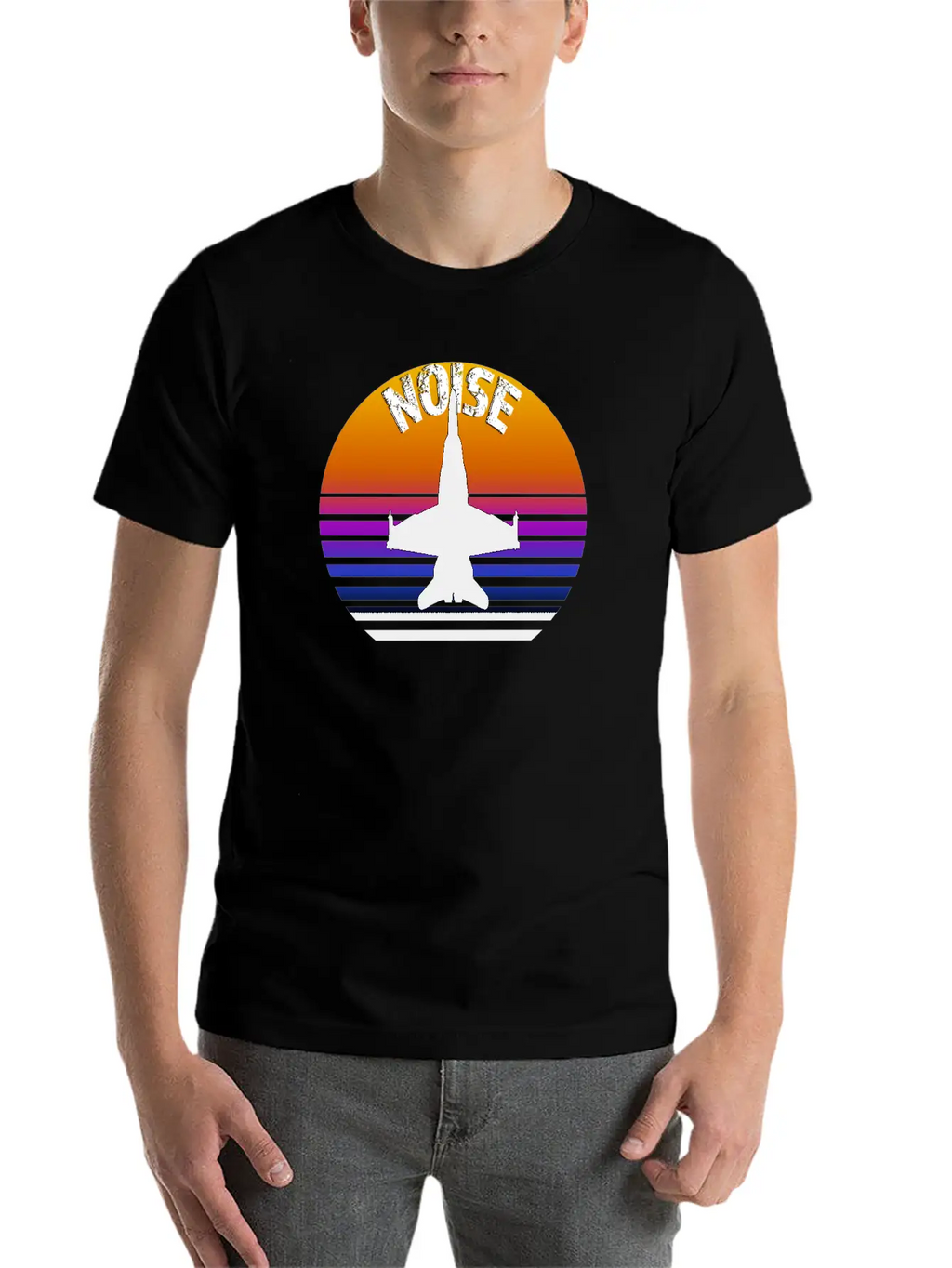 Jet Noise Retro Sunset Design. Breathable Soft Cotton T-Shirt – Timeless Casual Look