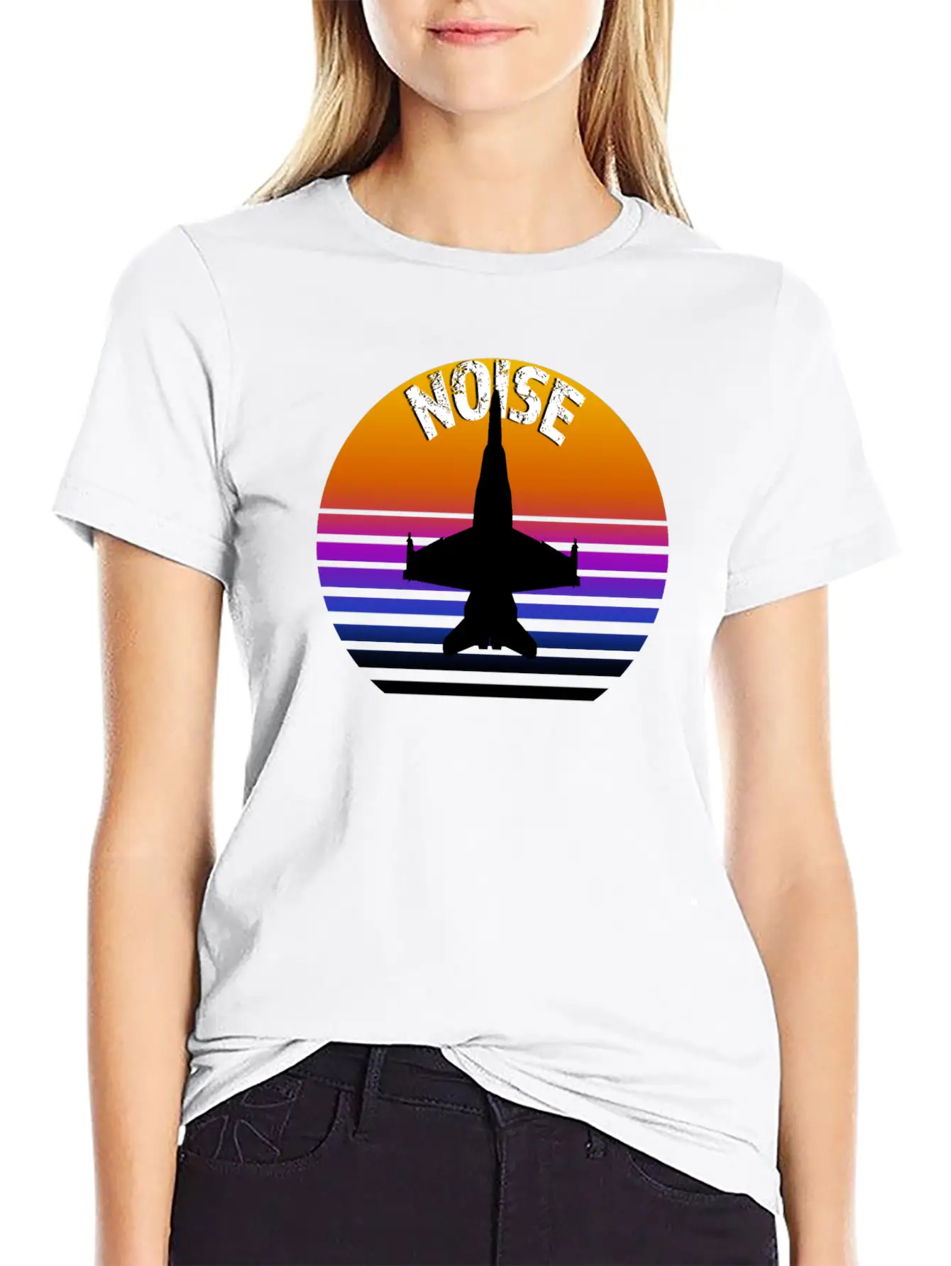 Jet Noise Retro Sunset Design. Breathable Soft Cotton T-Shirt – Timeless Casual Look