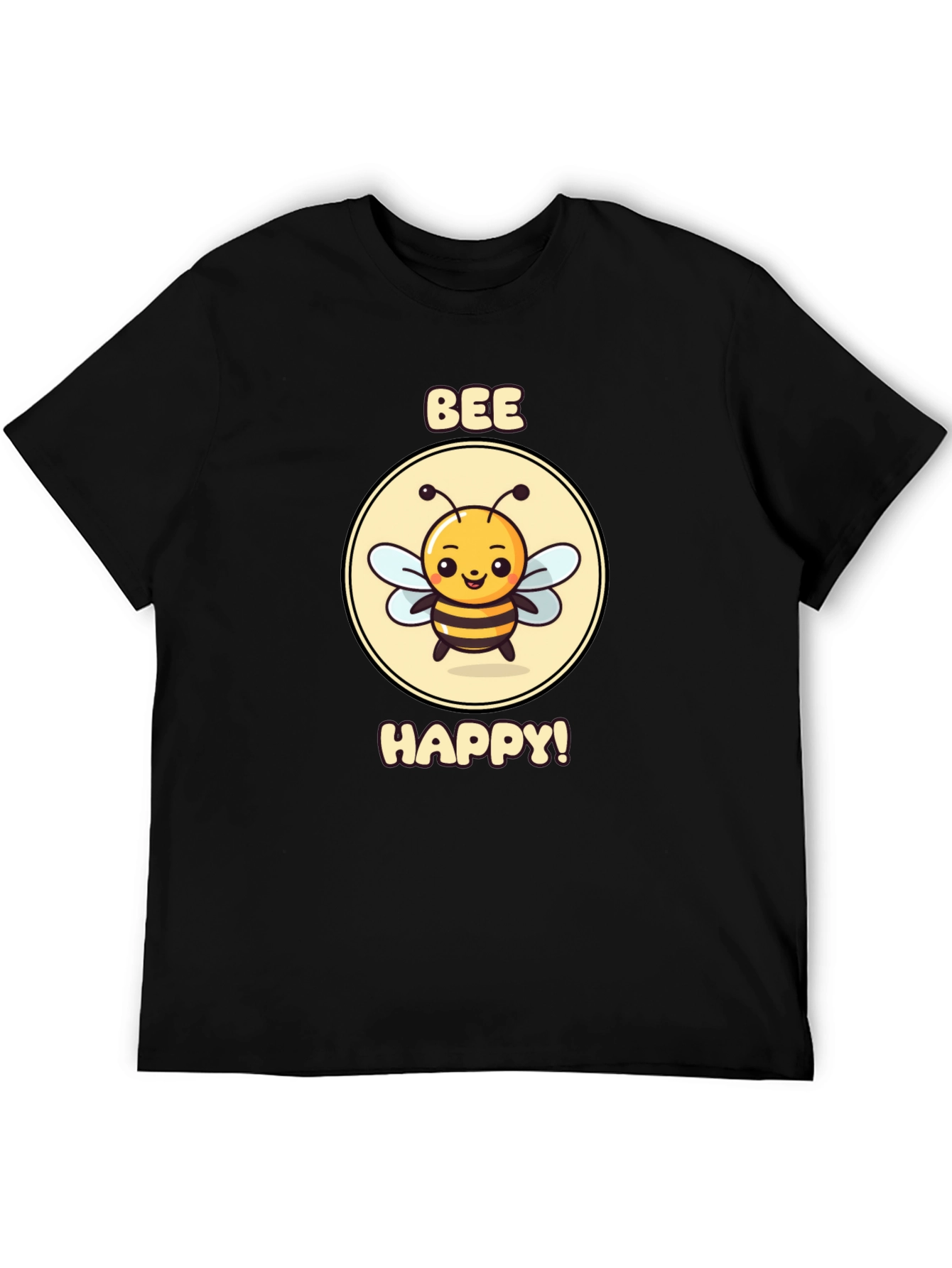 Bee Happy Graphic Tee - Black Cotton T-Shirt