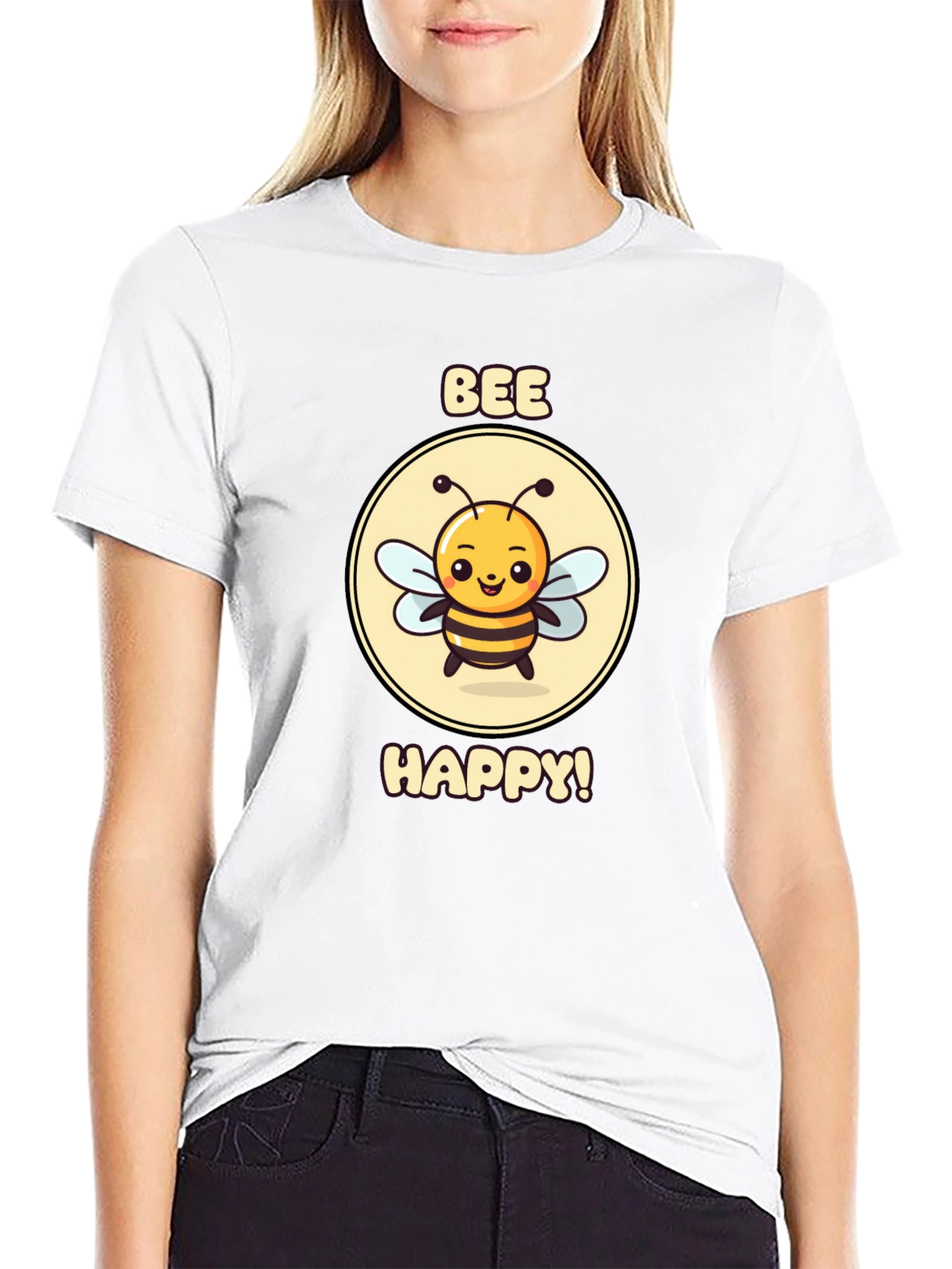 Bee Happy Graphic Tee - Black Cotton T-Shirt