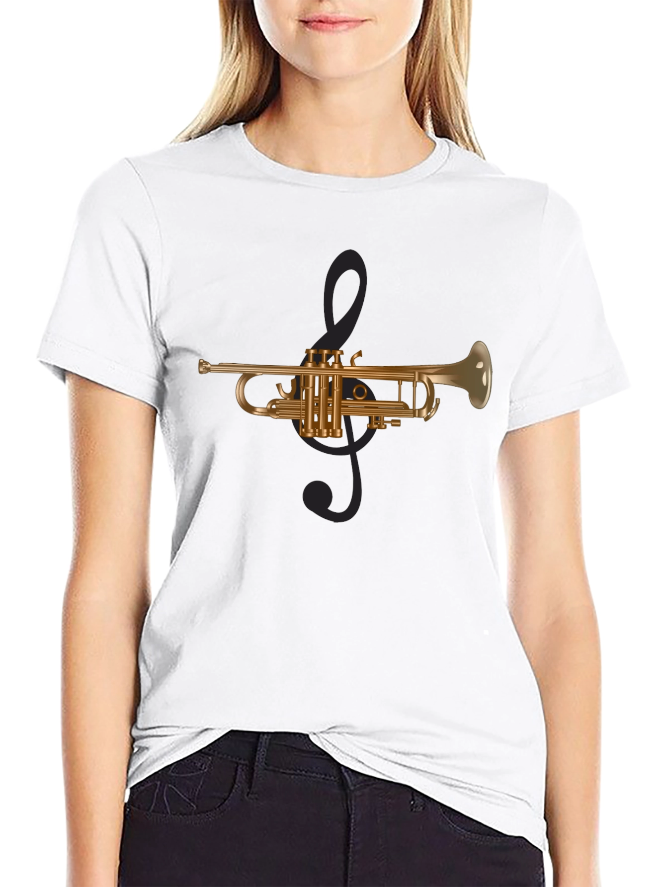 Trumpet & Treble Clef Graphic Tee - Black