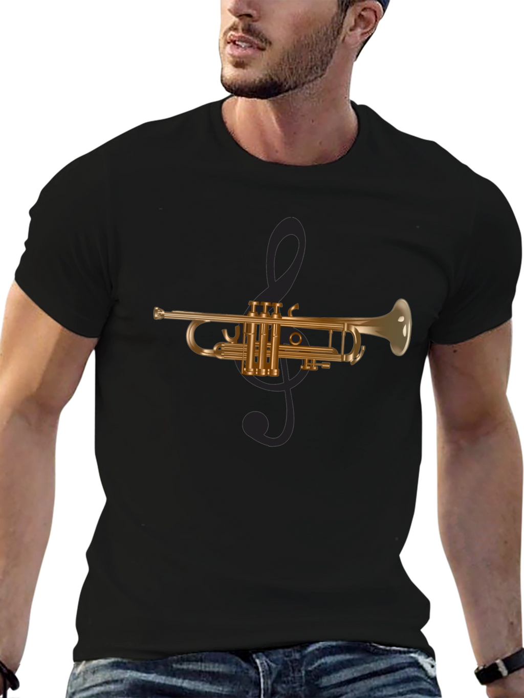 Trumpet & Treble Clef Graphic Tee - Black