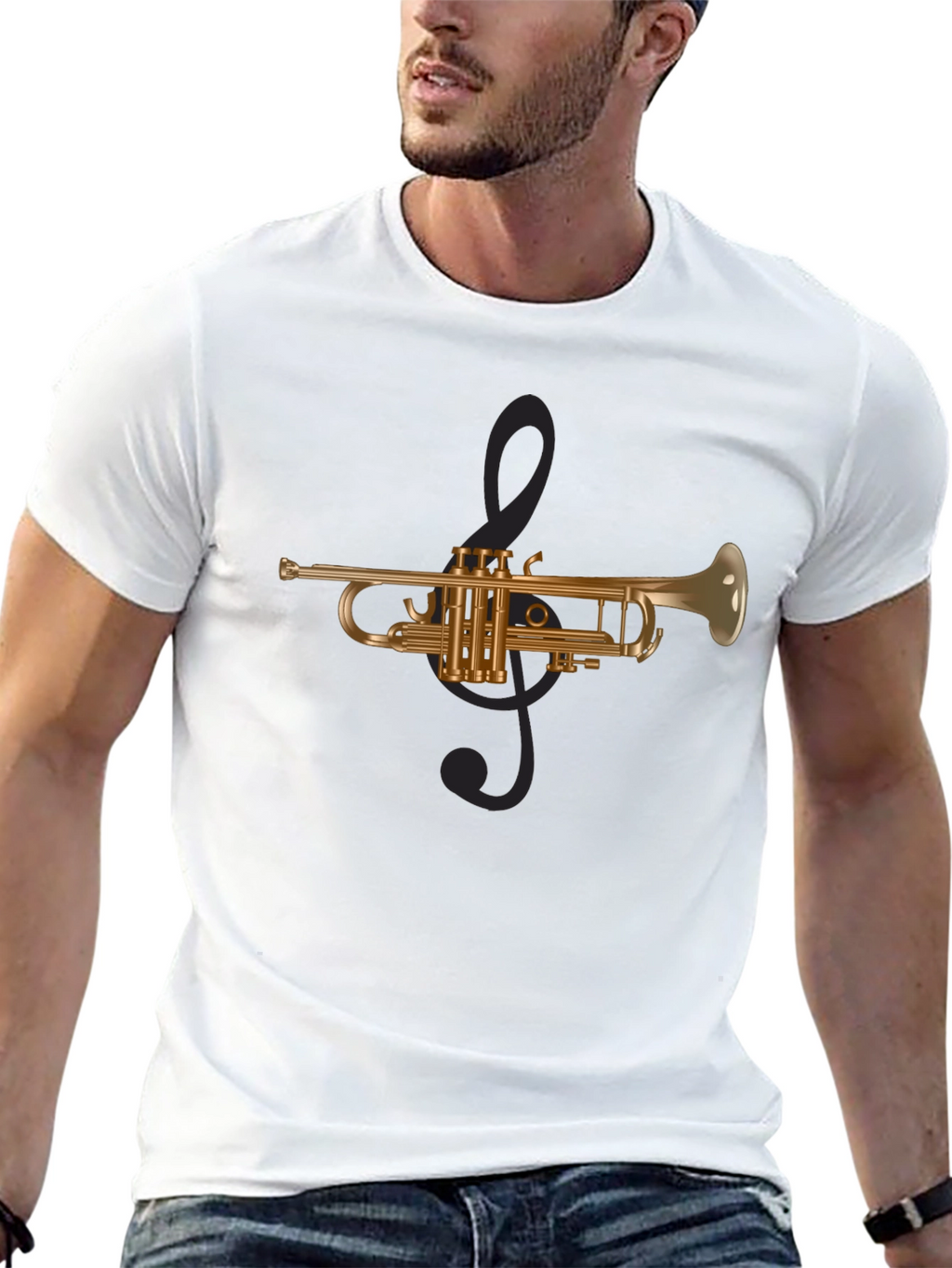 Trumpet & Treble Clef Graphic Tee - Black