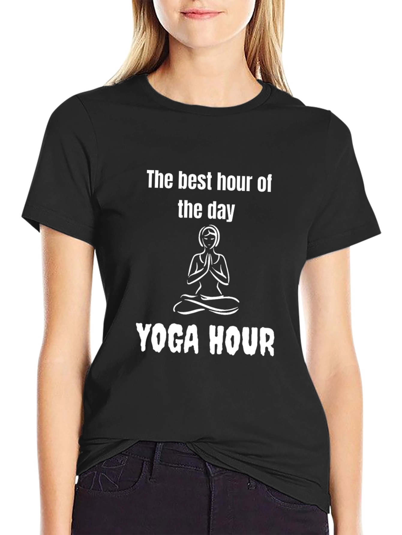 Yoga Hour Graphic Tee - Black Cotton Comfort