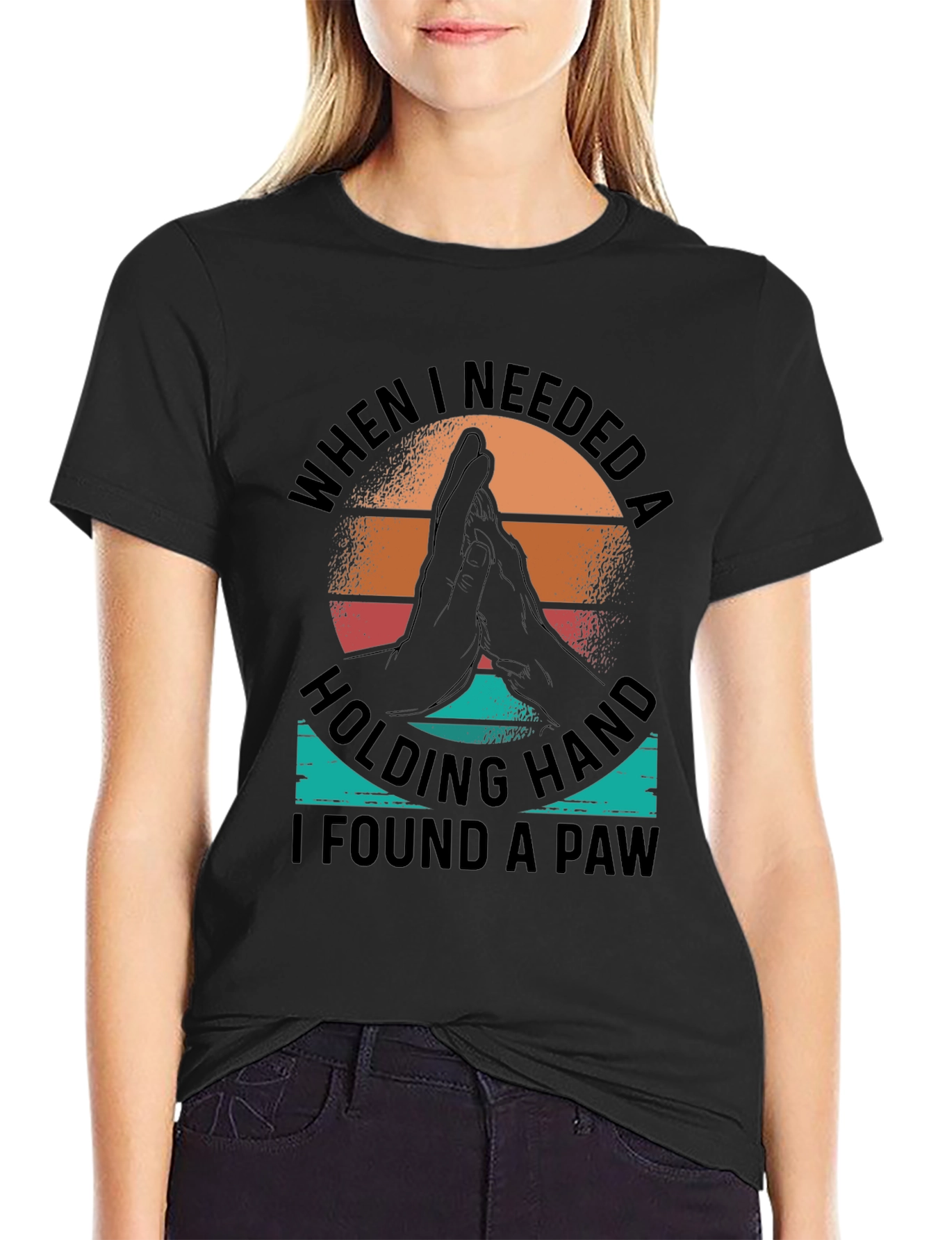 Dog Paw Print T-Shirt - Holding Hand Pet Lover Tee