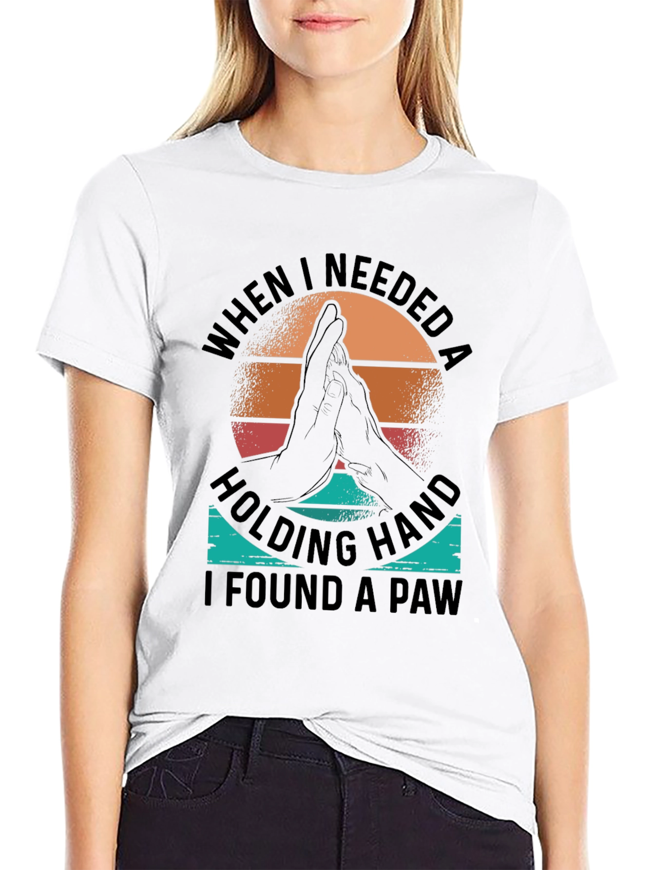 Dog Paw Print T-Shirt - Holding Hand Pet Lover Tee