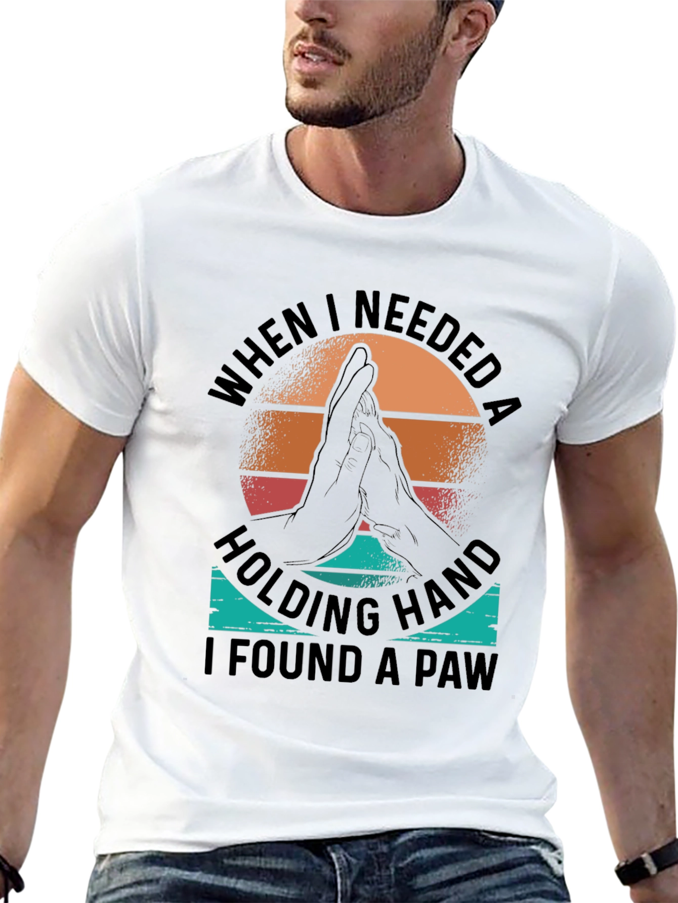 Dog Paw Print T-Shirt - Holding Hand Pet Lover Tee