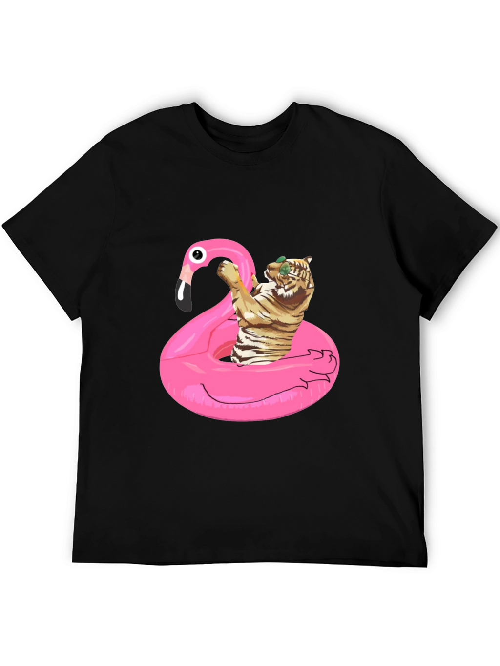 Cool Tiger Flamingo Pool Float Black T-Shirt