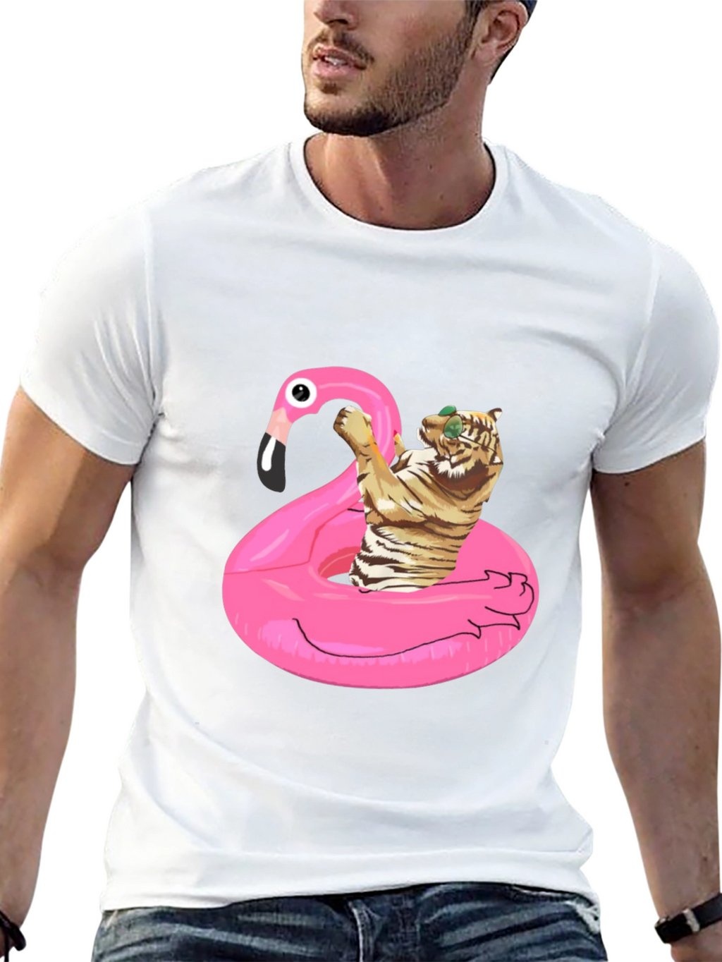 Cool Tiger Flamingo Pool Float Black T-Shirt