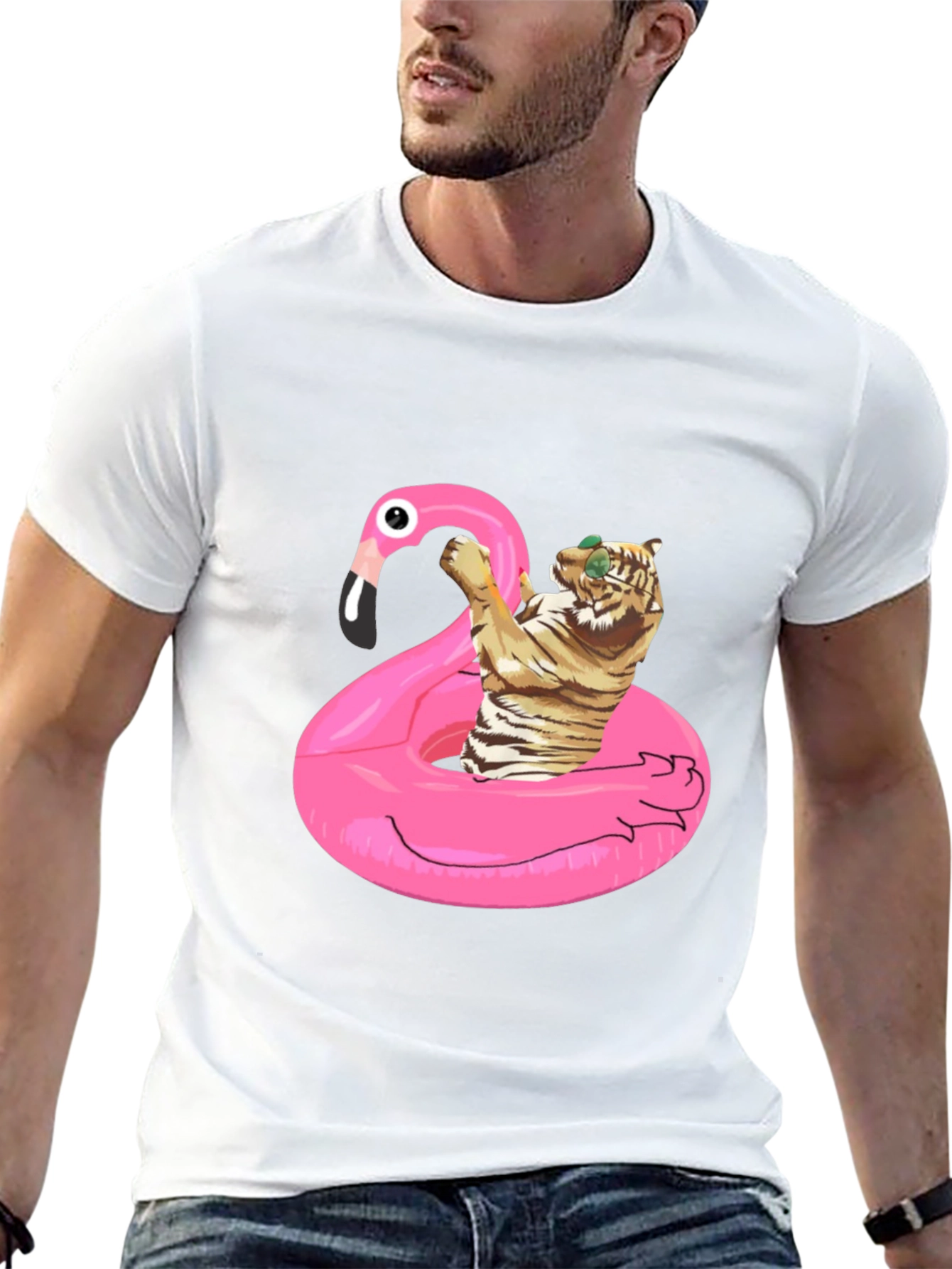 Cool Tiger Flamingo Pool Float Black T-Shirt