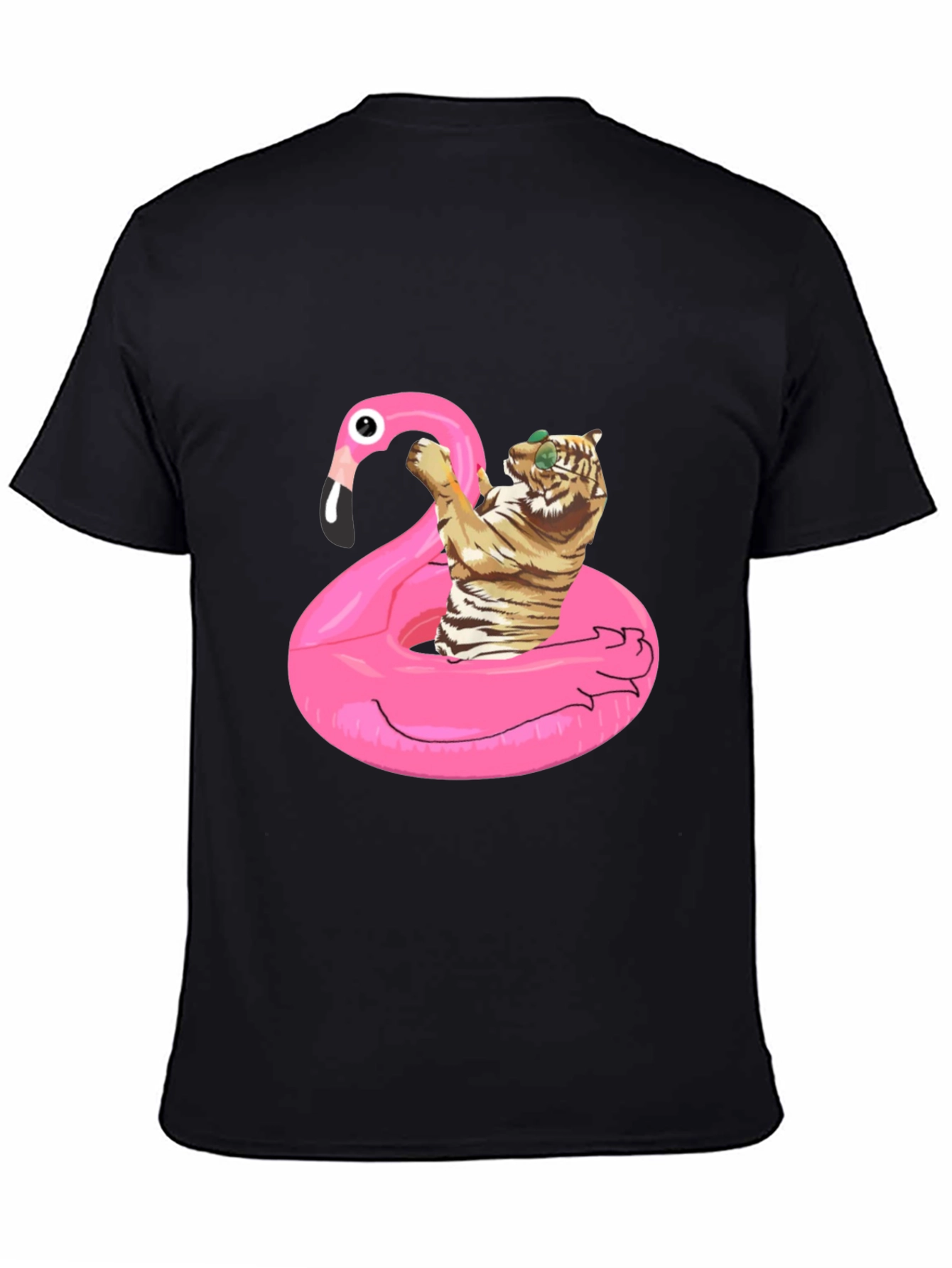 Cool Tiger Flamingo Pool Float Black T-Shirt
