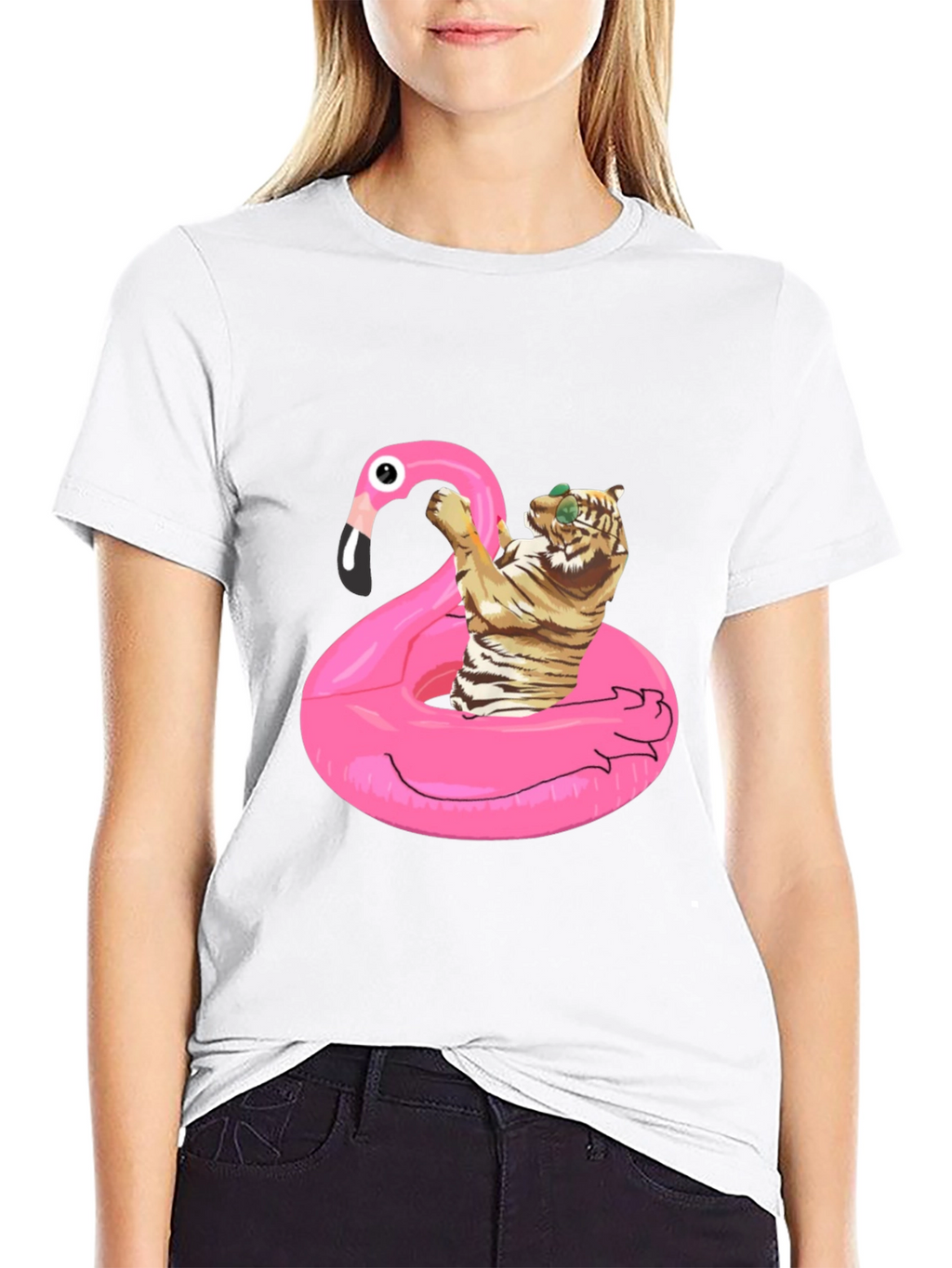 Cool Tiger Flamingo Pool Float Black T-Shirt
