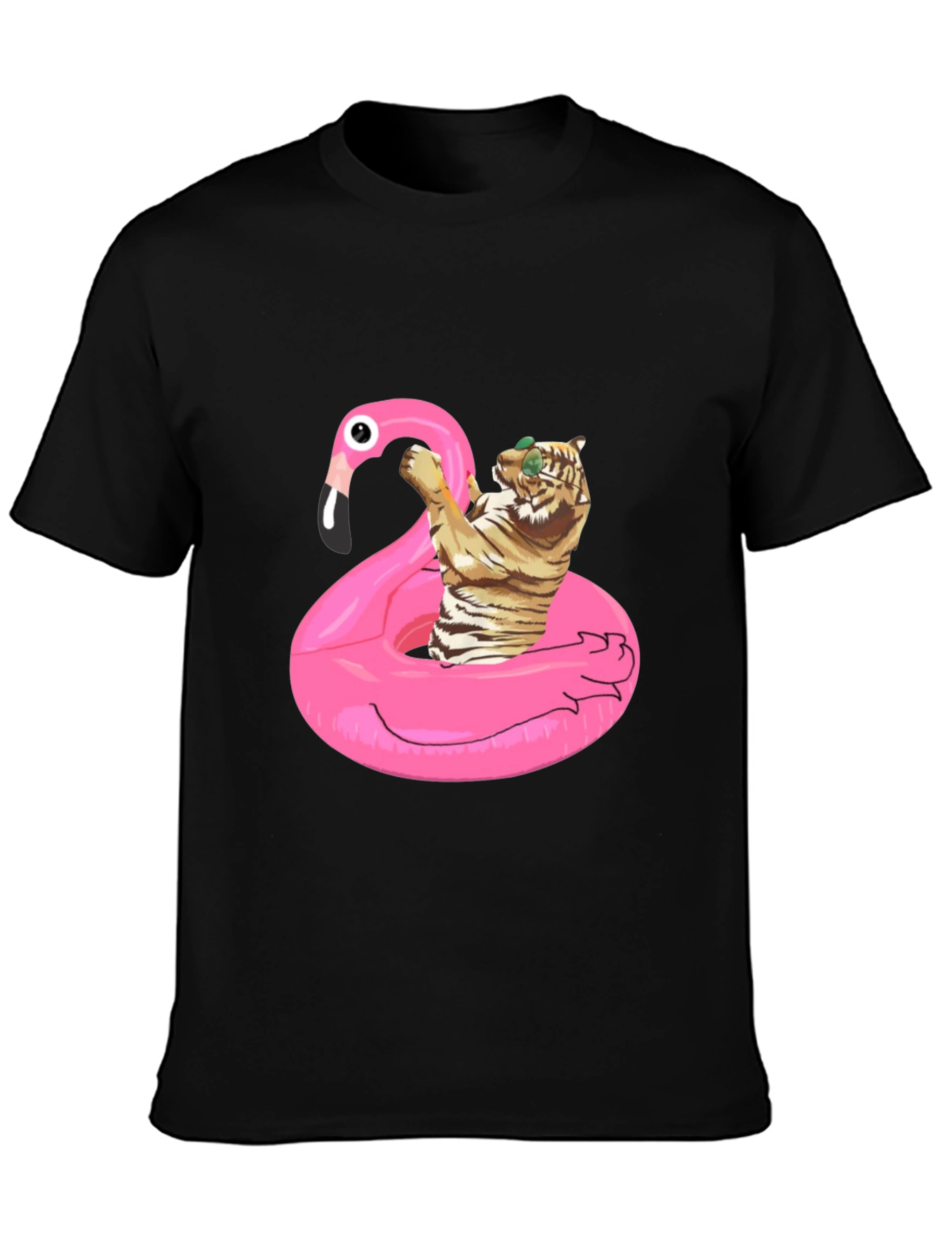 Cool Tiger Flamingo Pool Float Black T-Shirt