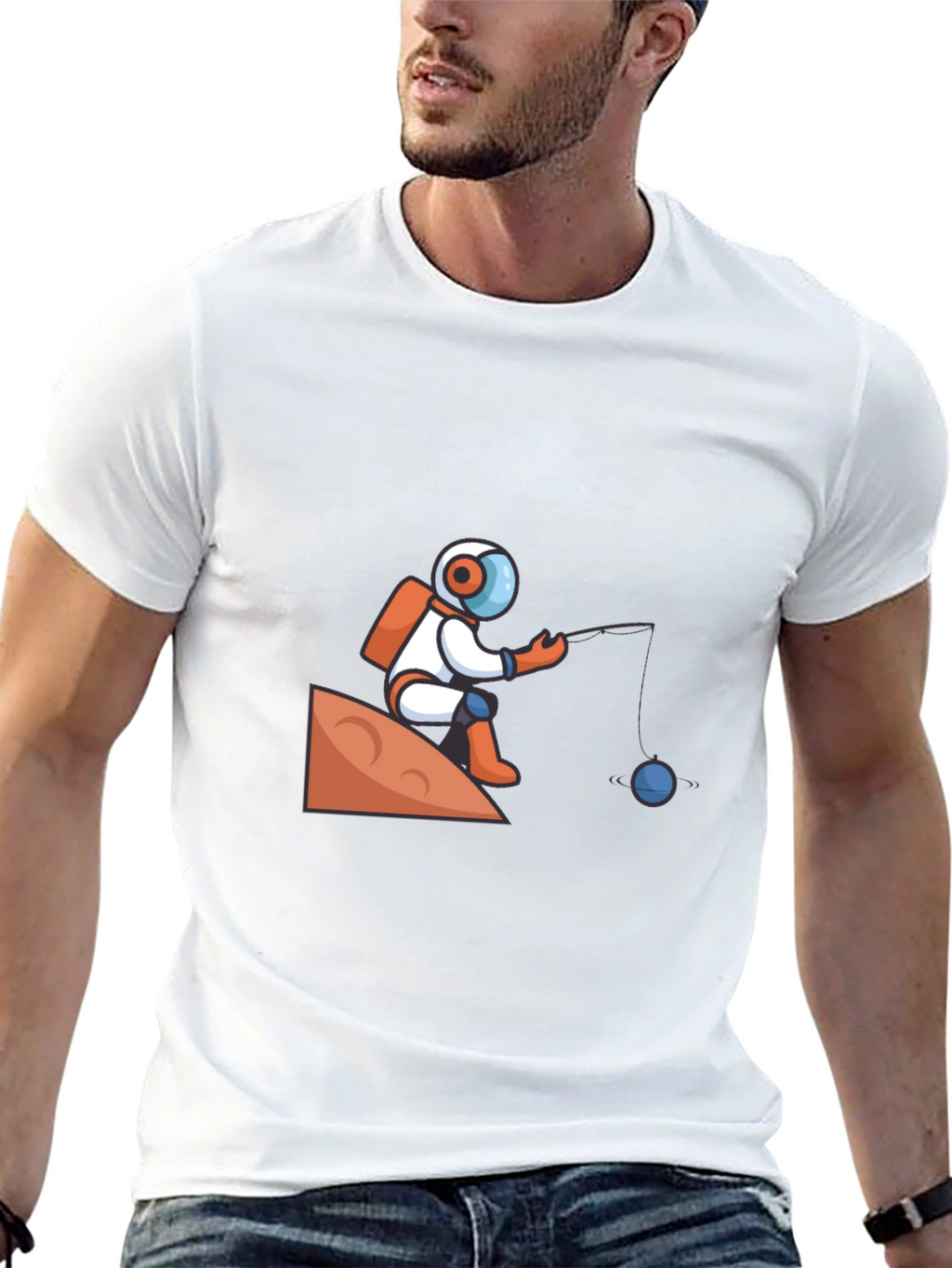 Astronaut Fishing Graphic T-Shirt