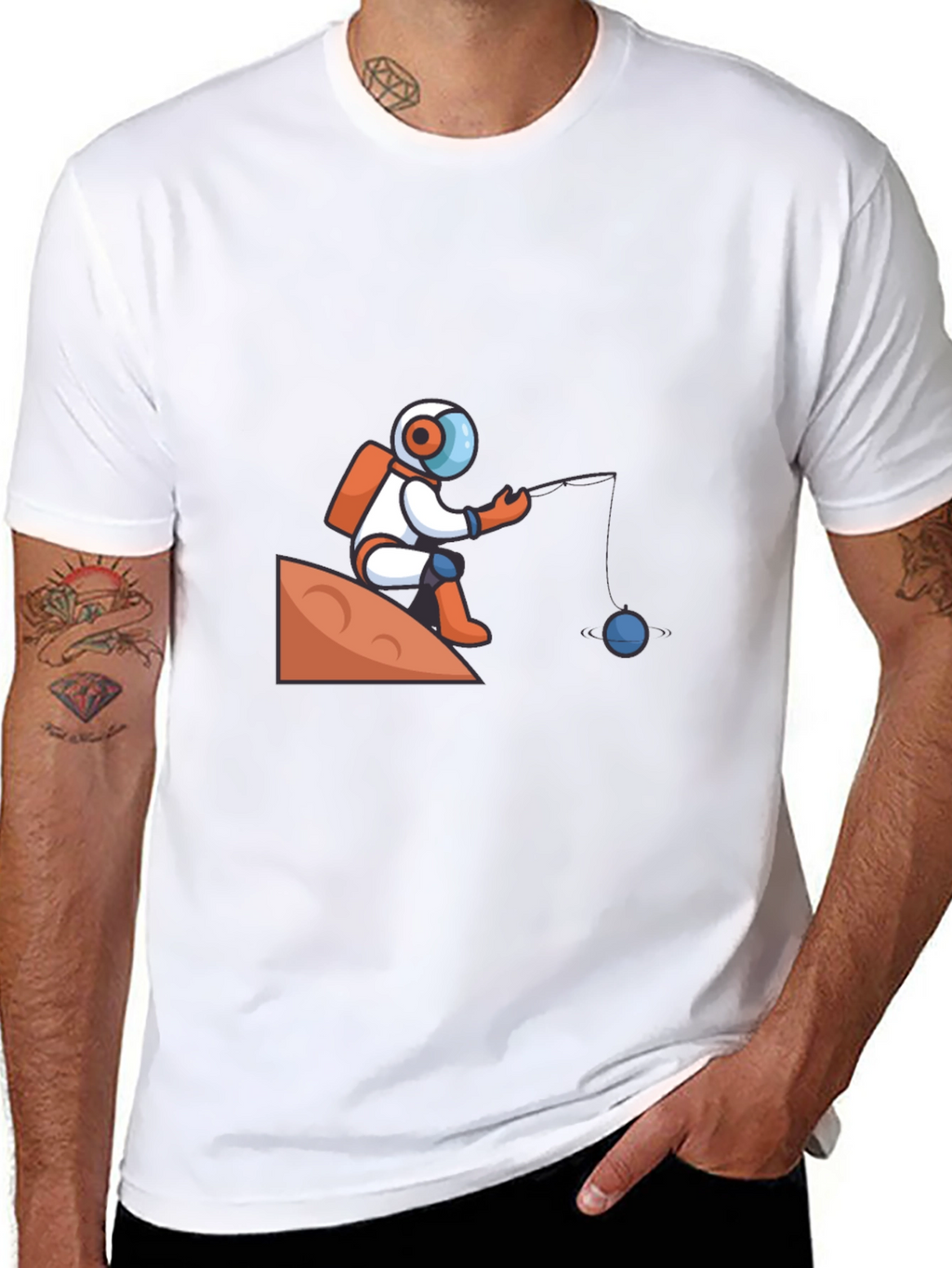 Astronaut Fishing Graphic T-Shirt