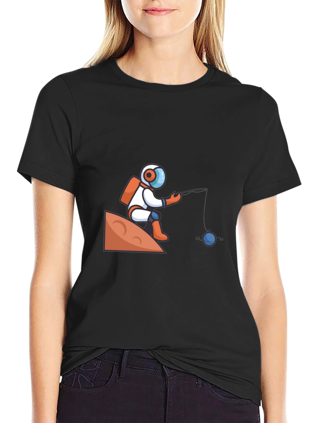 Astronaut Fishing Graphic T-Shirt