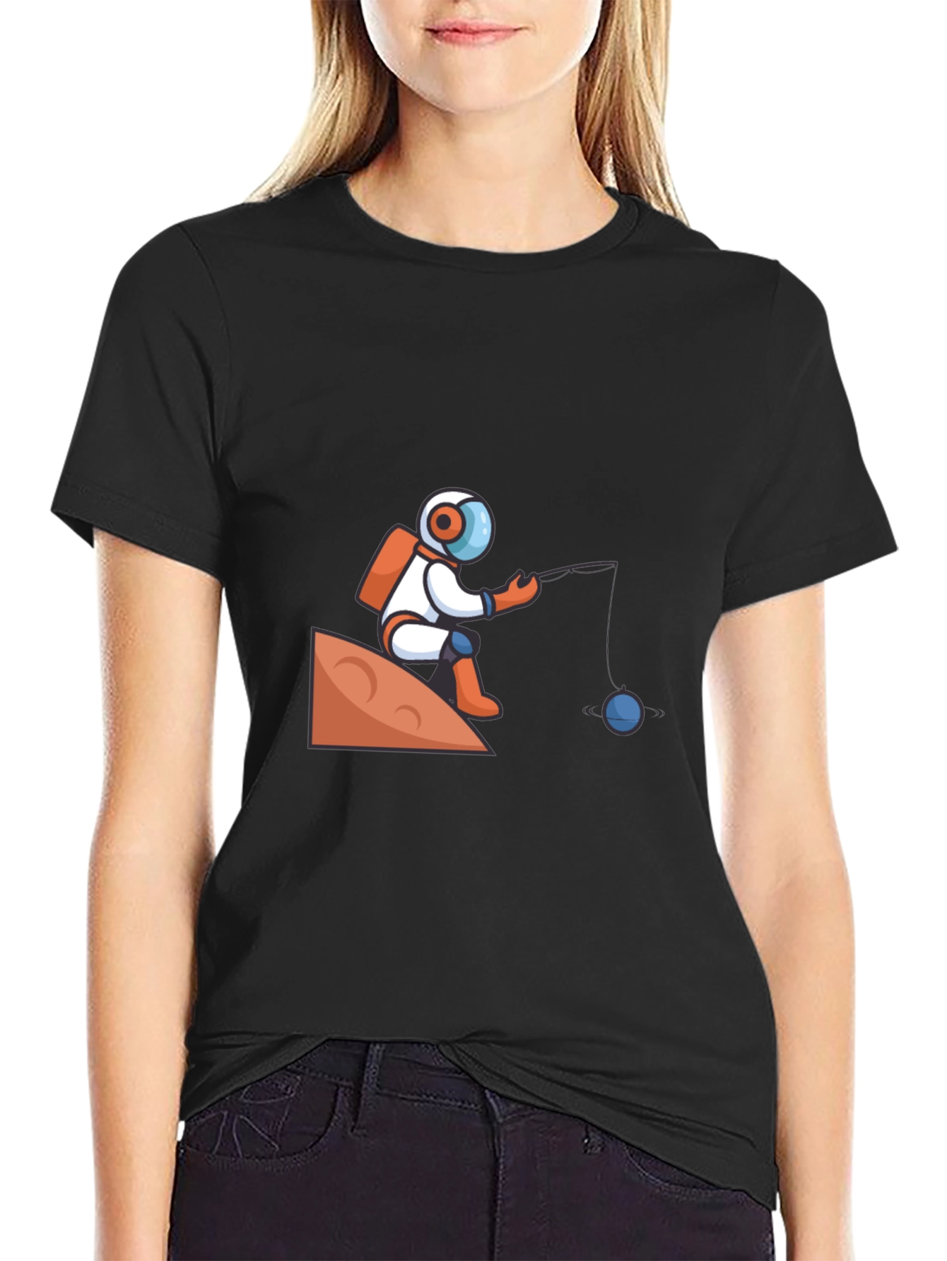 Astronaut Fishing Graphic T-Shirt