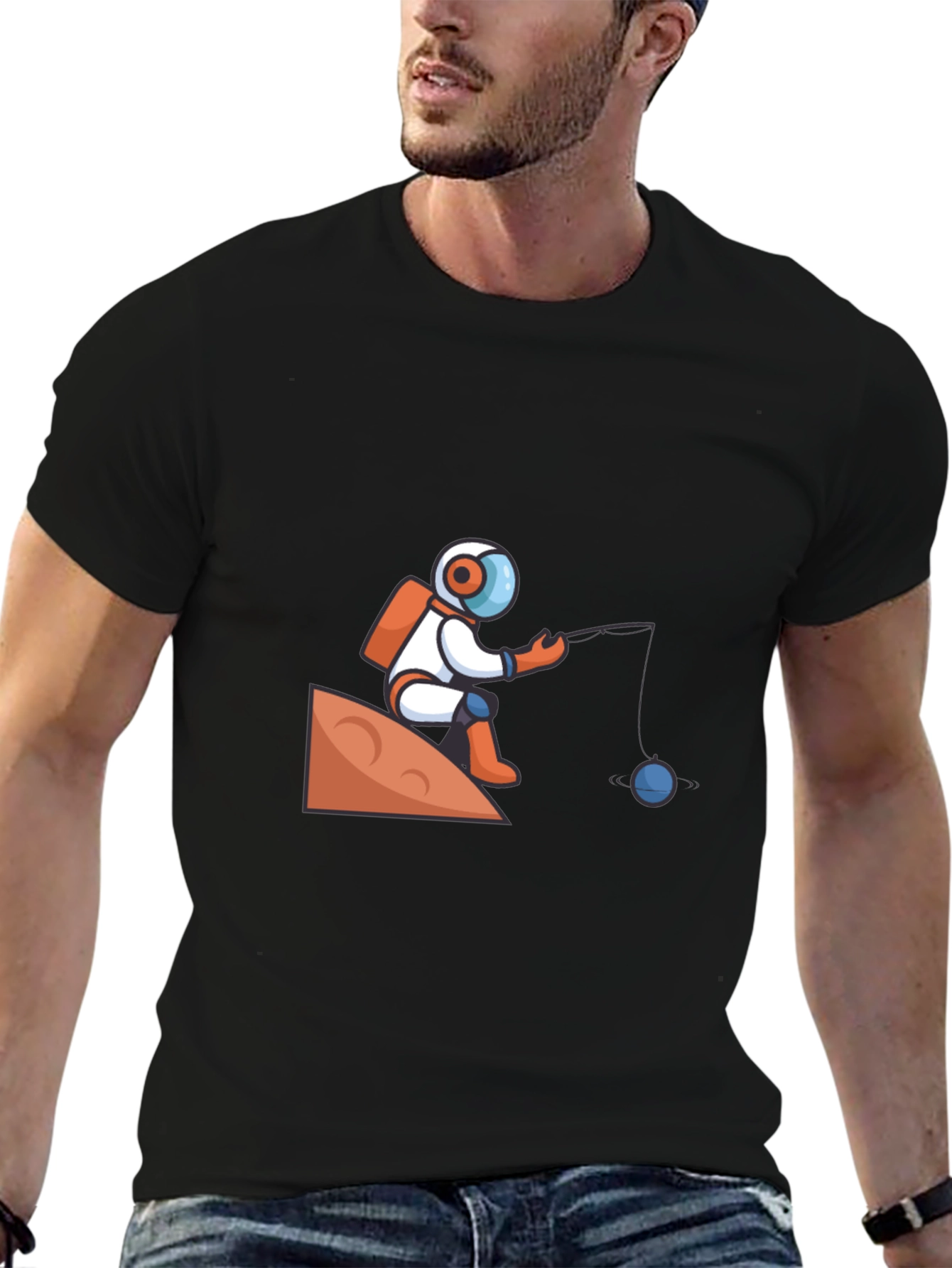 Astronaut Fishing Graphic T-Shirt