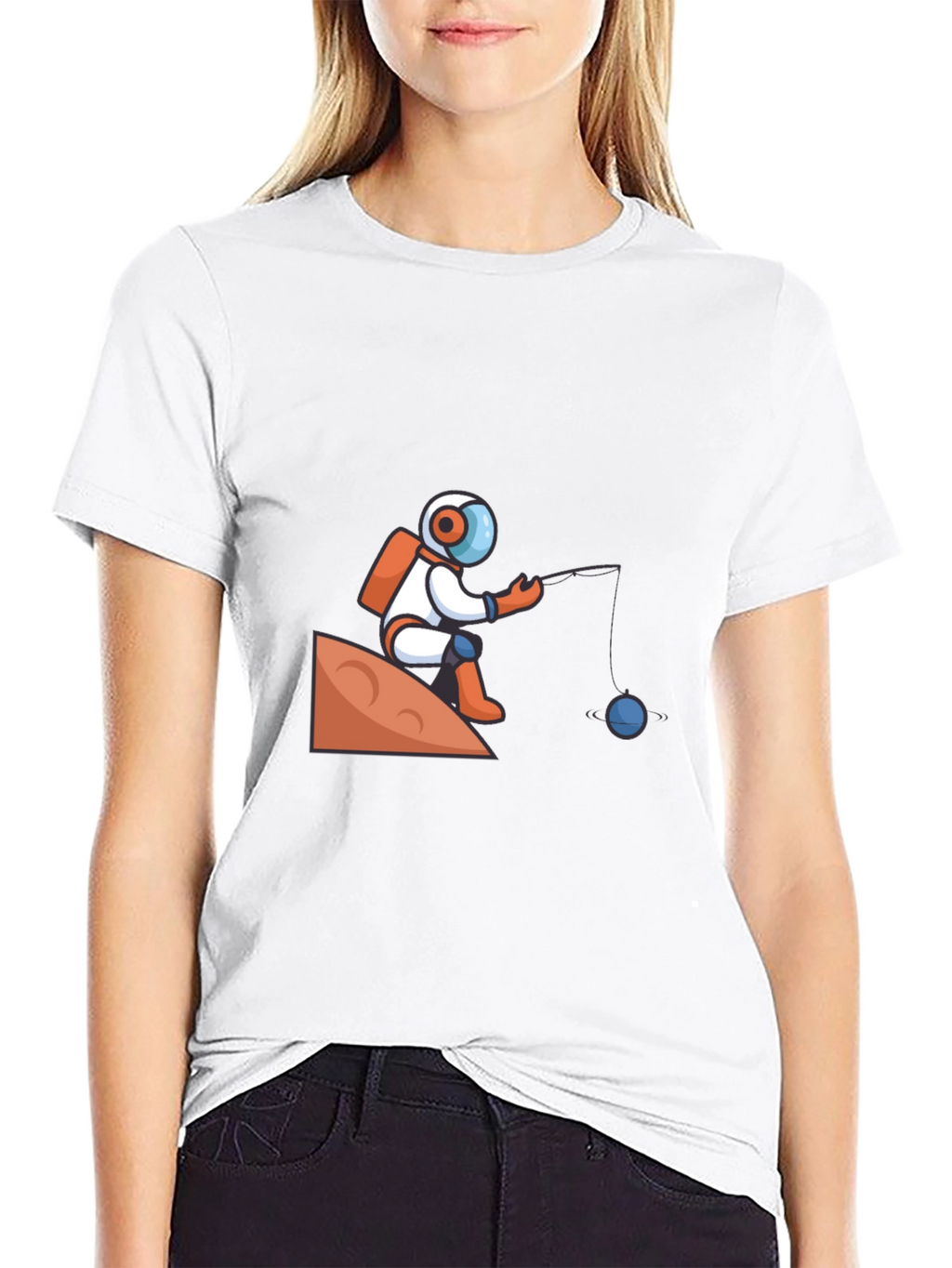 Astronaut Fishing Graphic T-Shirt