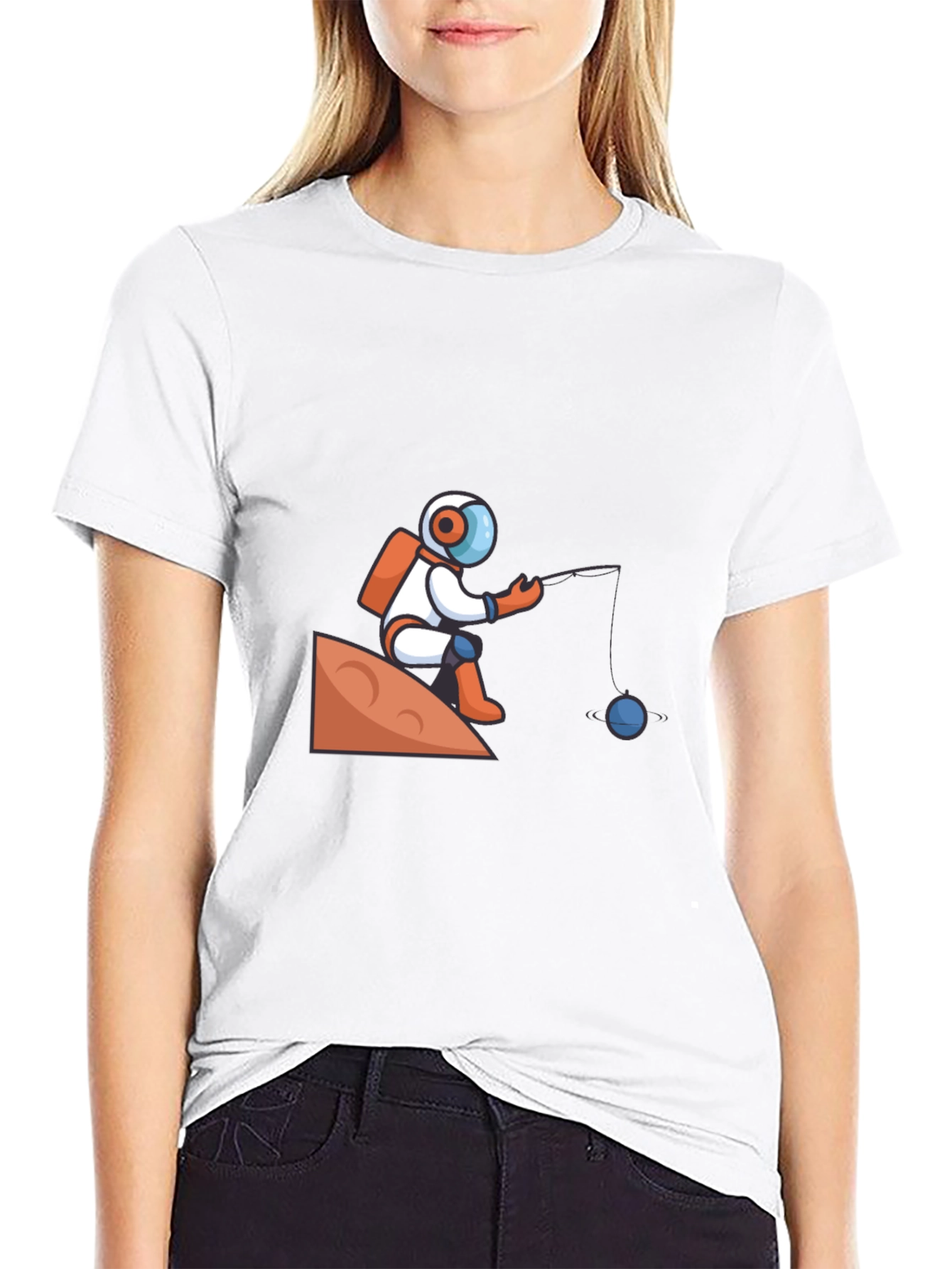 Astronaut Fishing Graphic T-Shirt