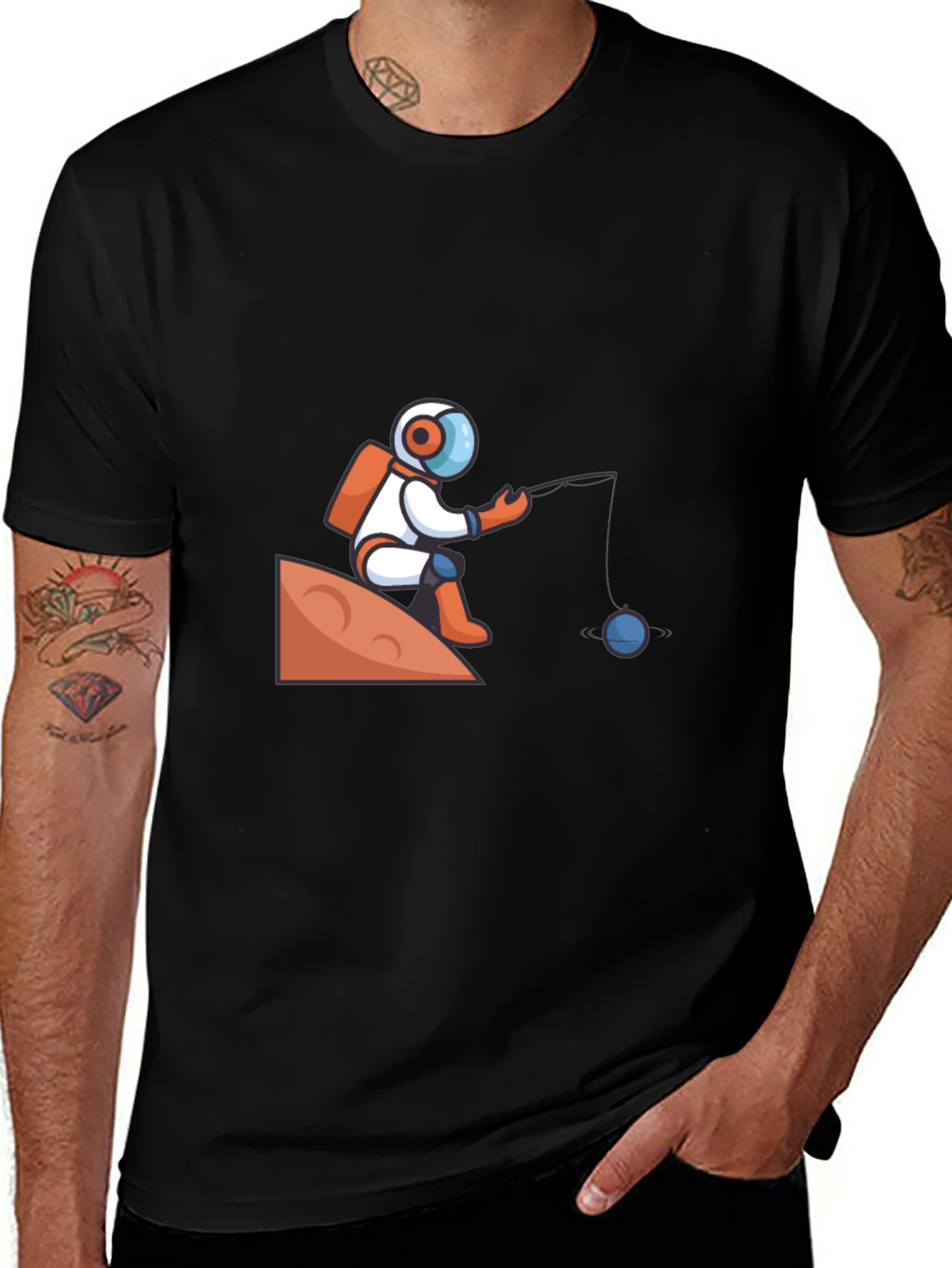 Astronaut Fishing Graphic T-Shirt