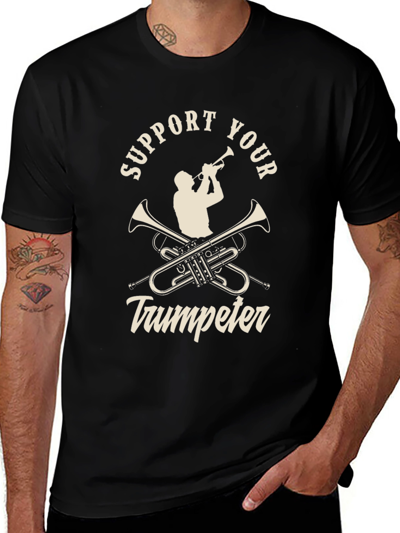 Support Your Trumpeter Black Graphic Tee