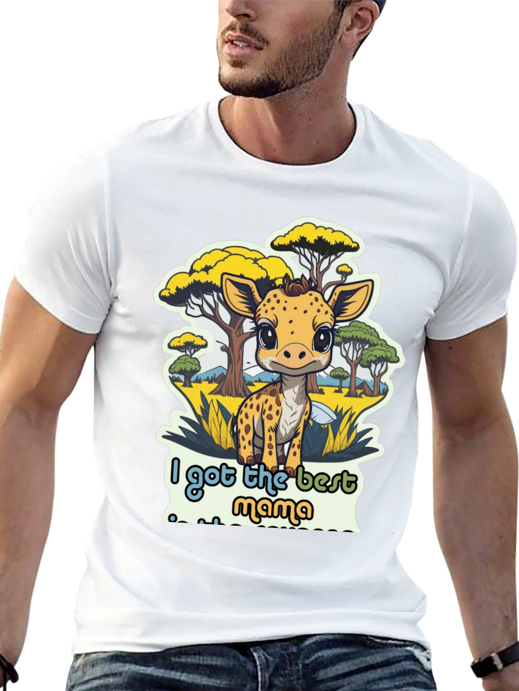 Cute Giraffe Best Mama Black T-Shirt