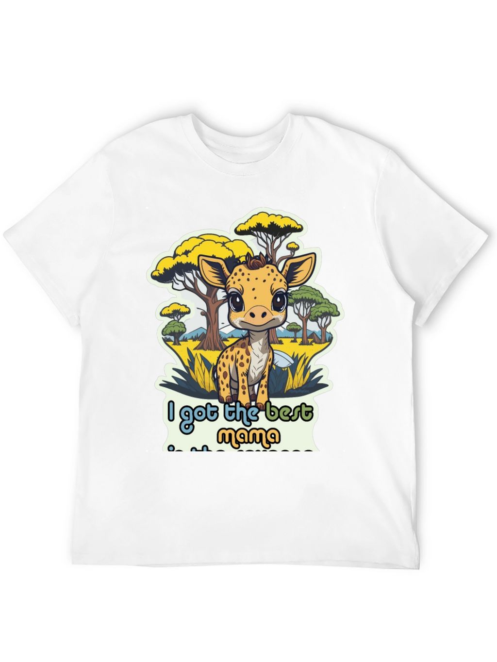 Cute Giraffe Best Mama Black T-Shirt