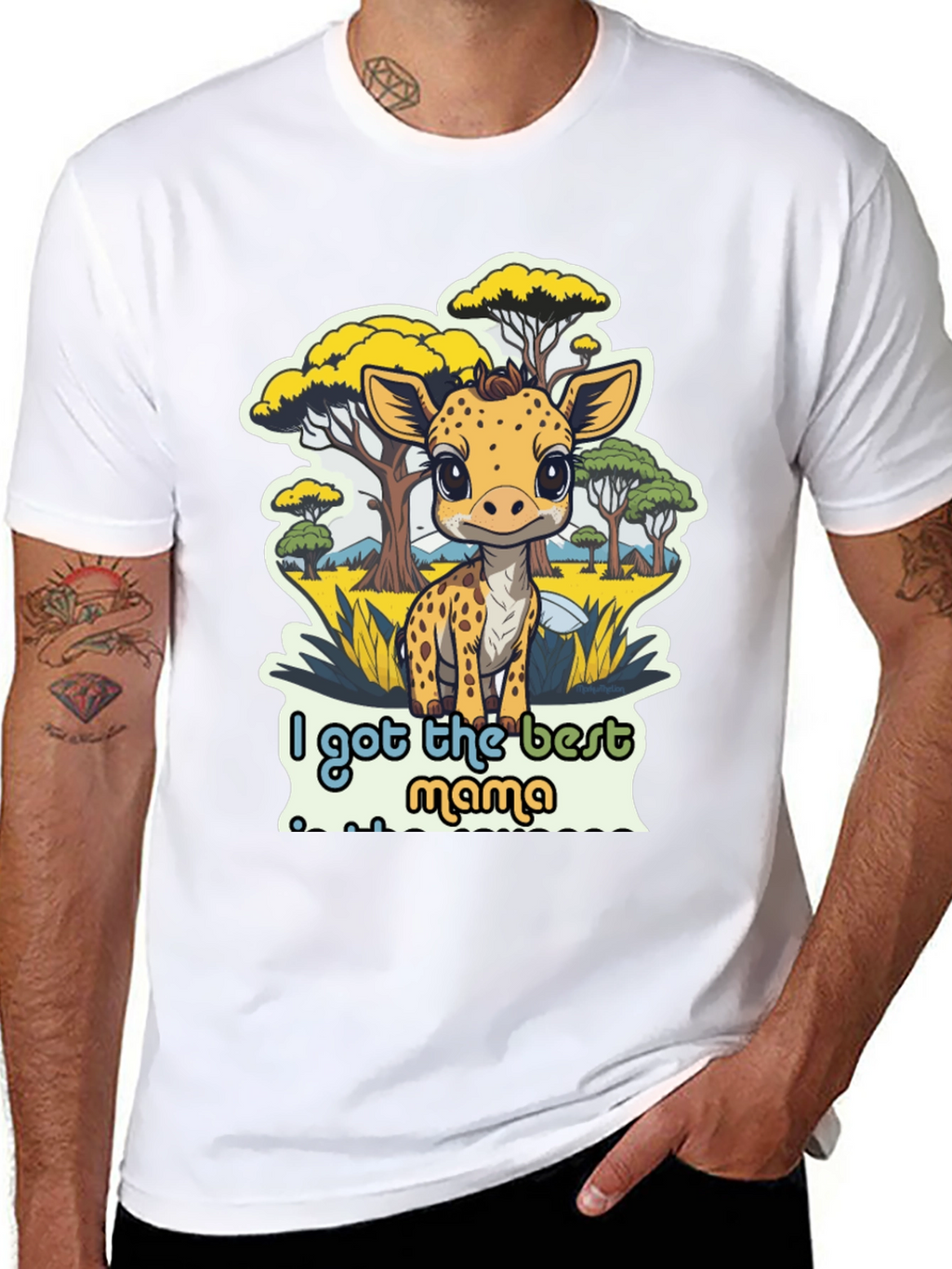 Cute Giraffe Best Mama Black T-Shirt