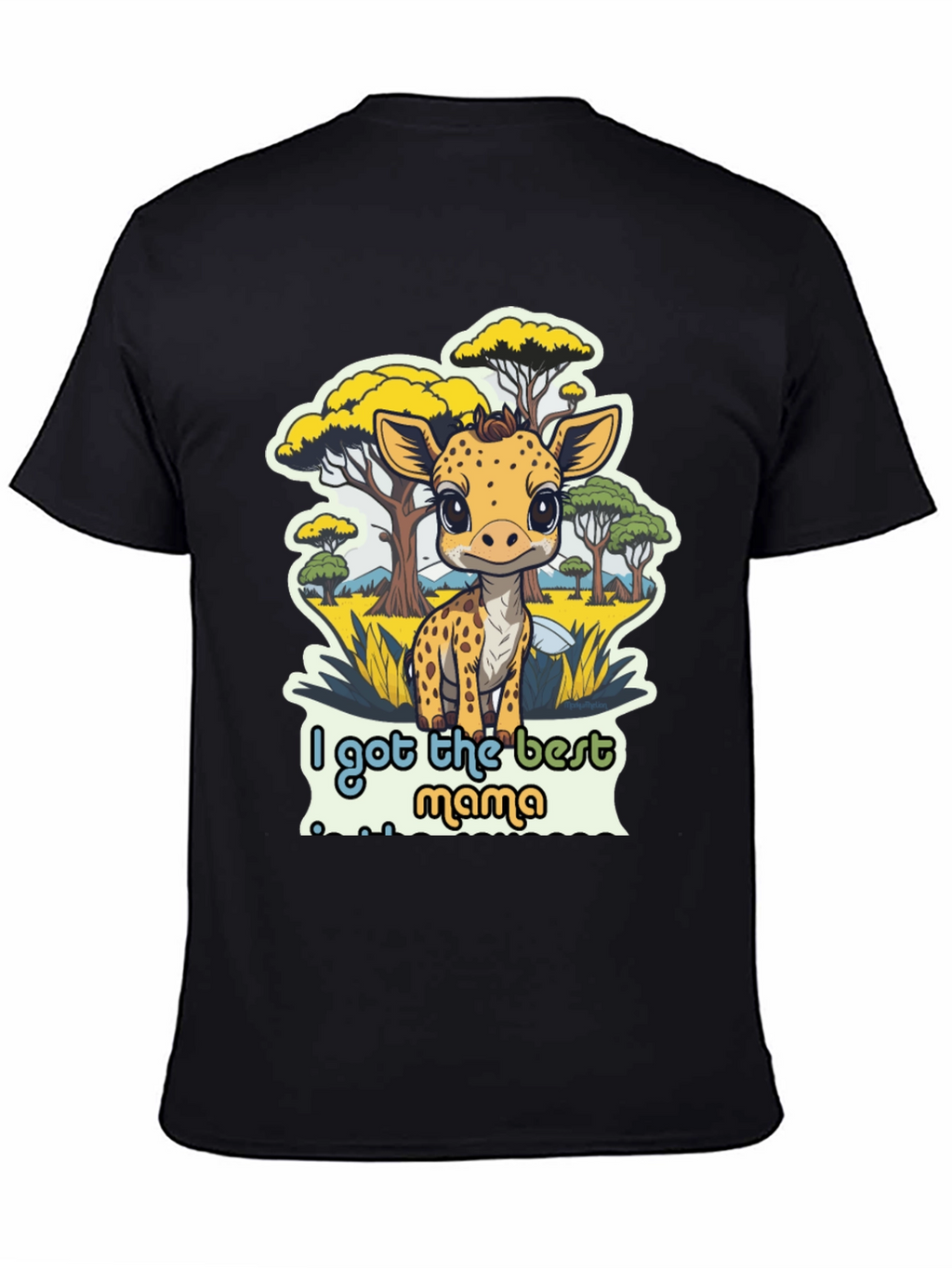Cute Giraffe Best Mama Black T-Shirt