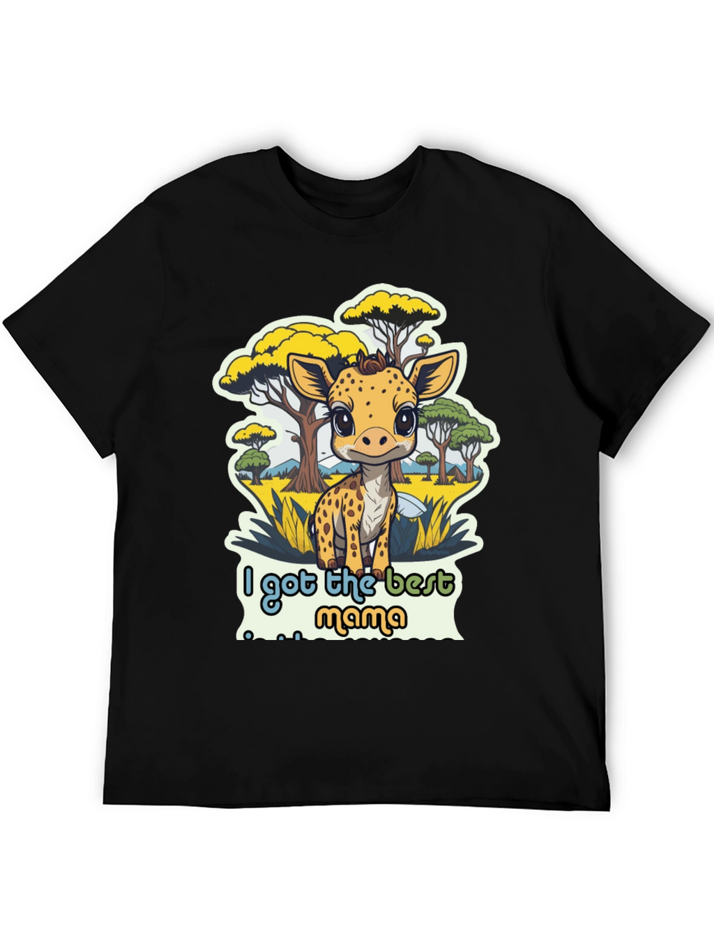 Cute Giraffe Best Mama Black T-Shirt