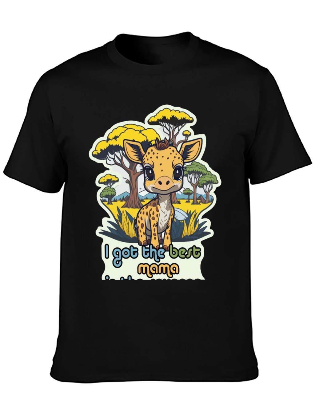 Cute Giraffe Best Mama Black T-Shirt