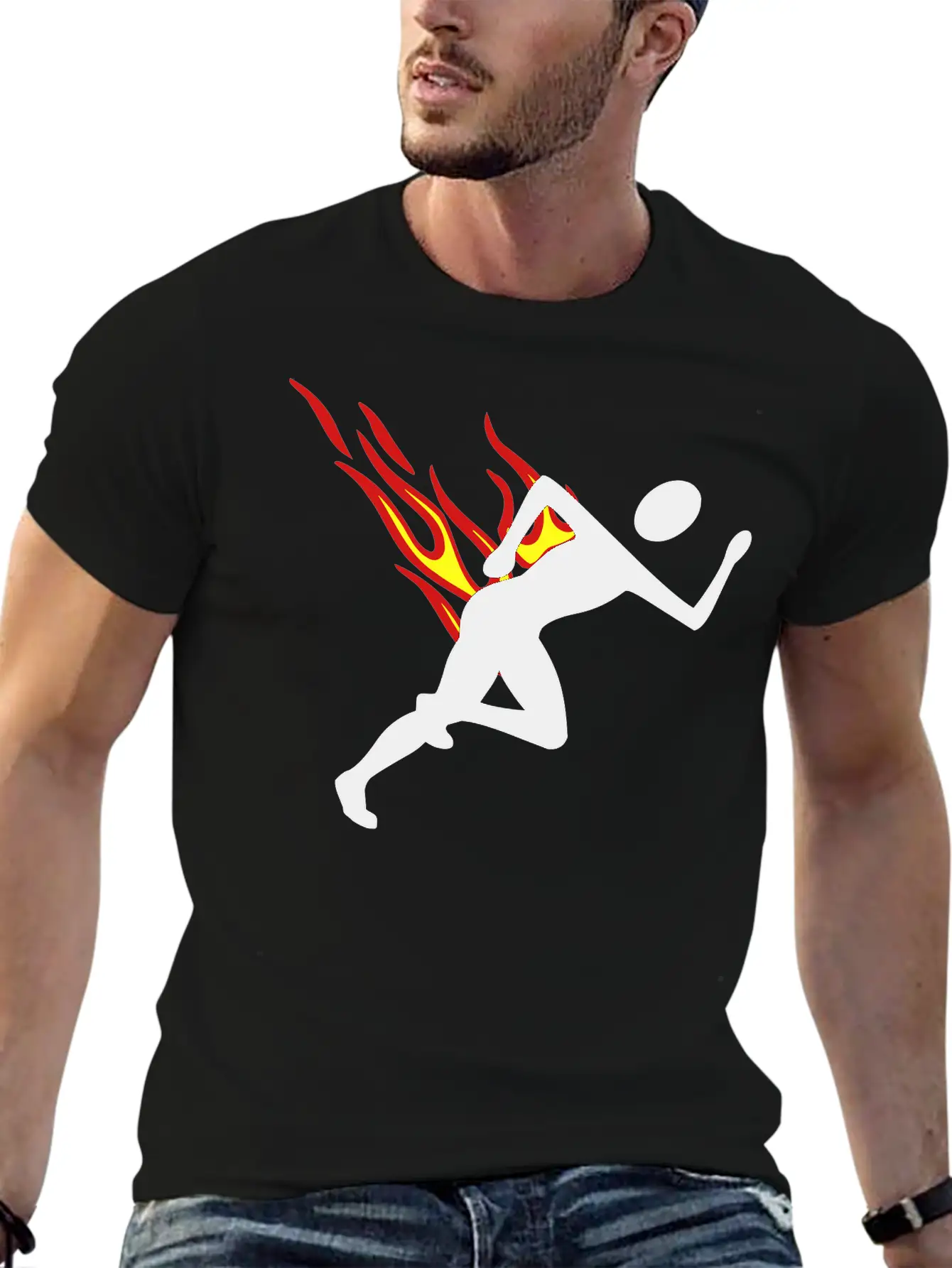 Jogger With Flames Essential Cotton Tee For Daily Outfits – Unisex Style