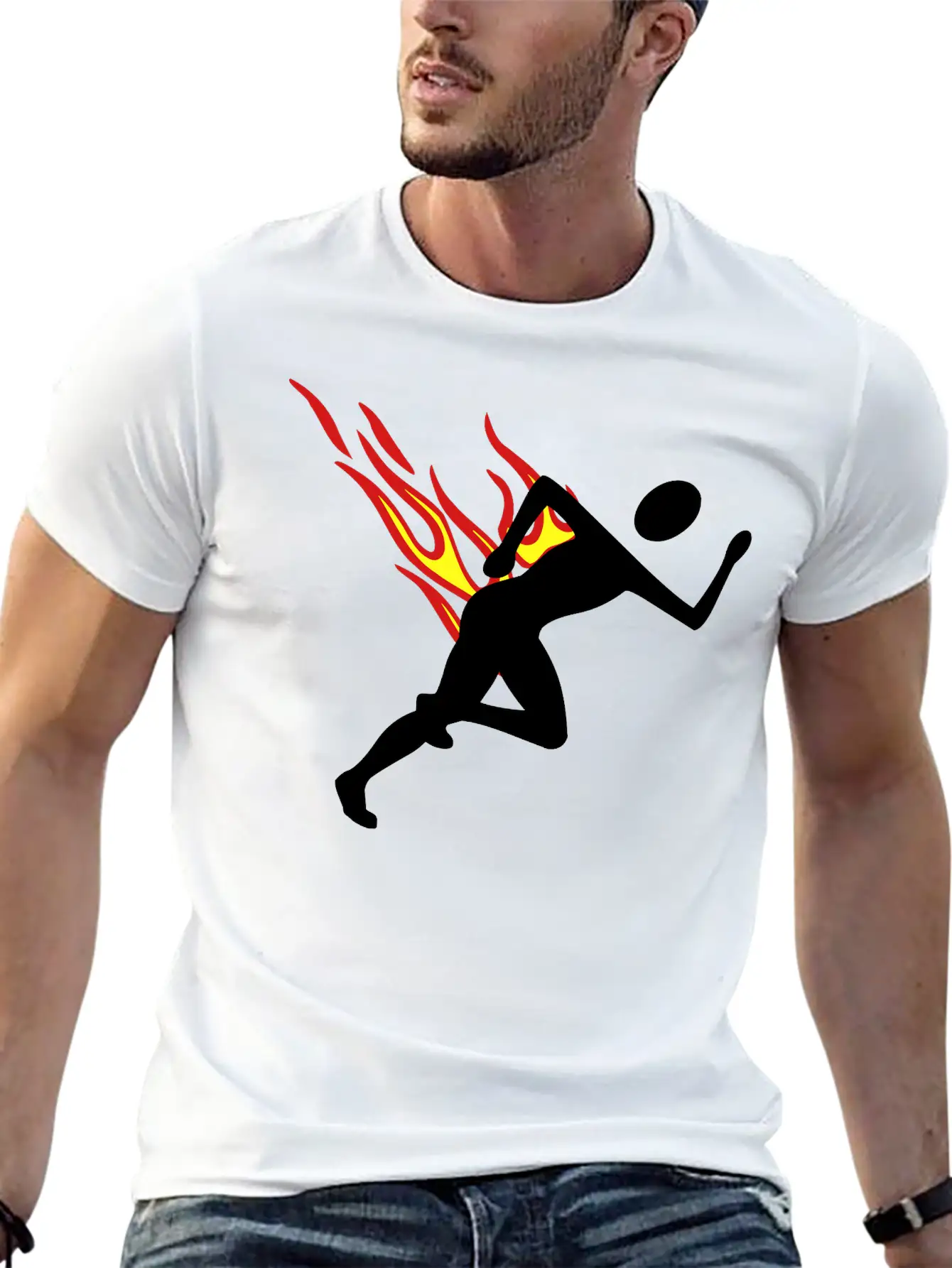 Jogger With Flames Essential Cotton Tee For Daily Outfits – Unisex Style