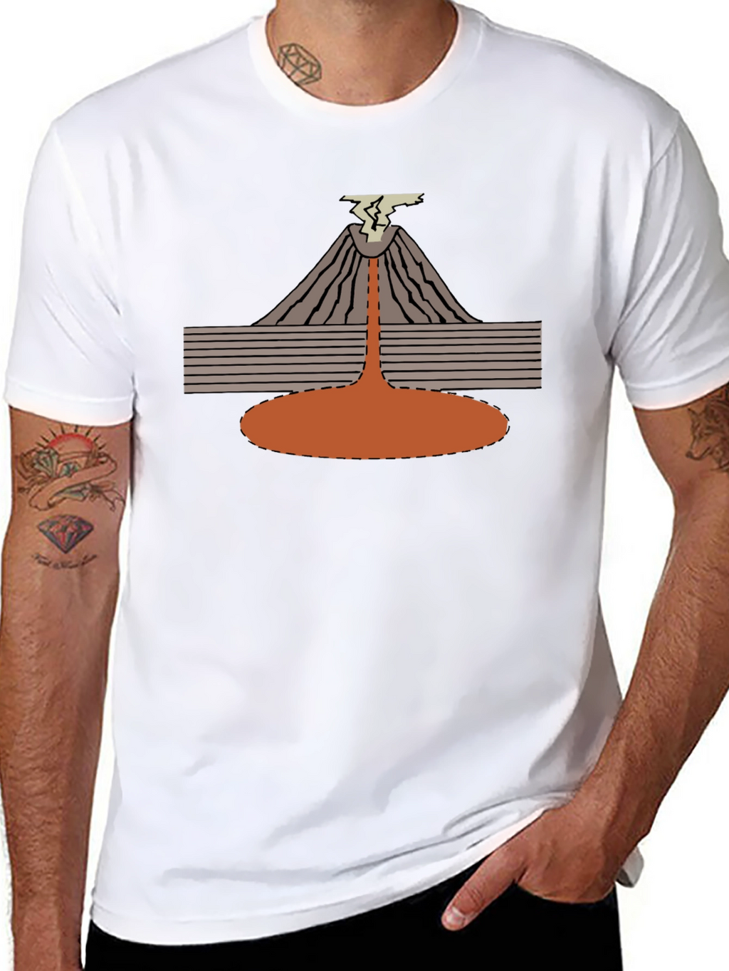Volcano Eruption Graphic Tee - Black Cotton T-Shirt