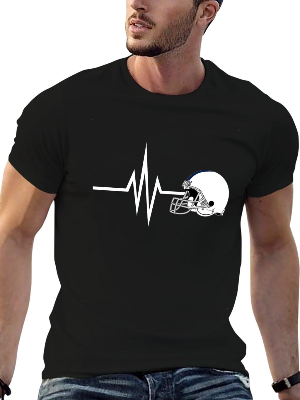 Football Helmet Heartbeat T-Shirt - Fan Apparel