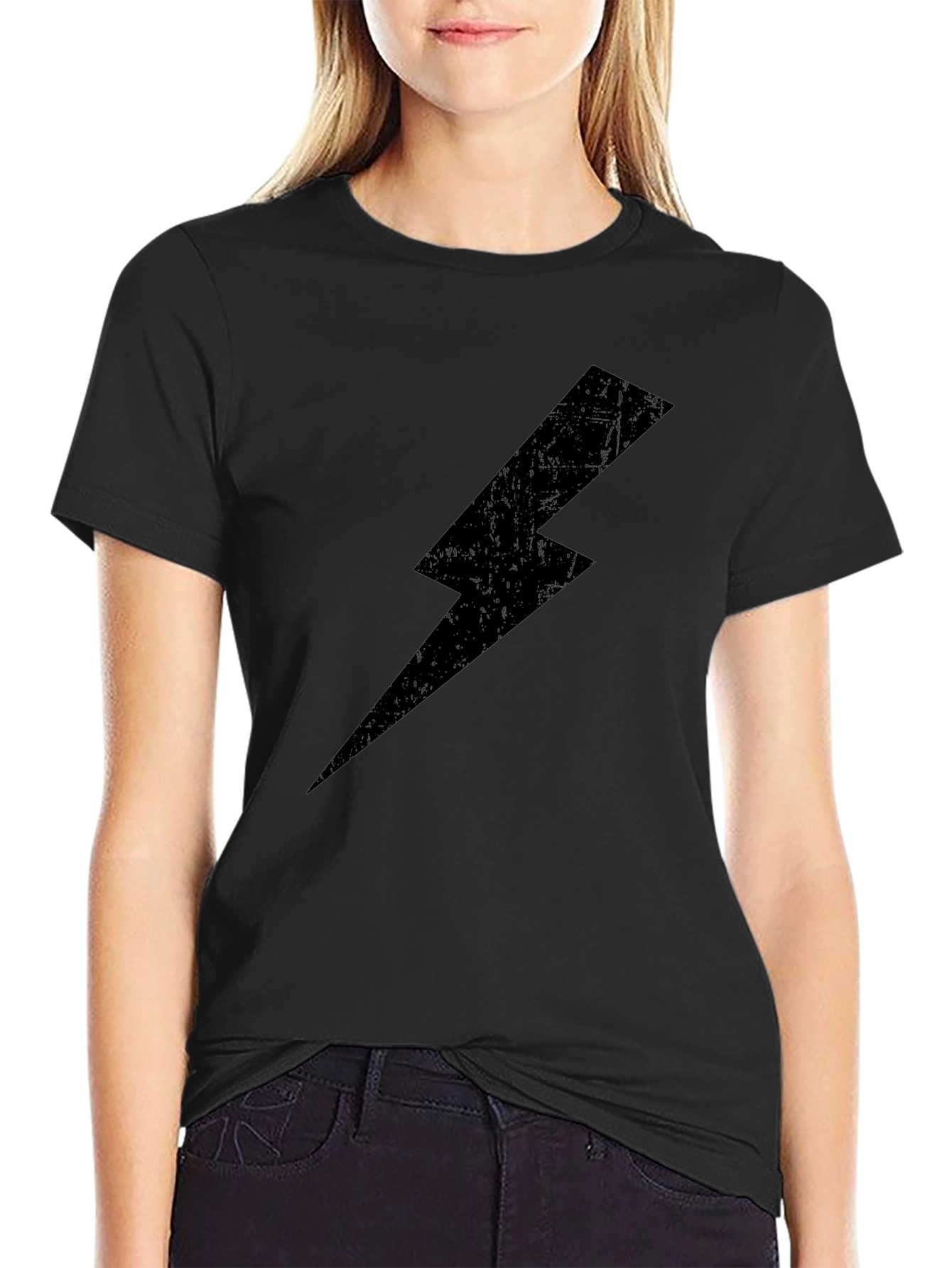 Black Lightning Bolt Graphic Tee - Casual Cotton T-Shirt
