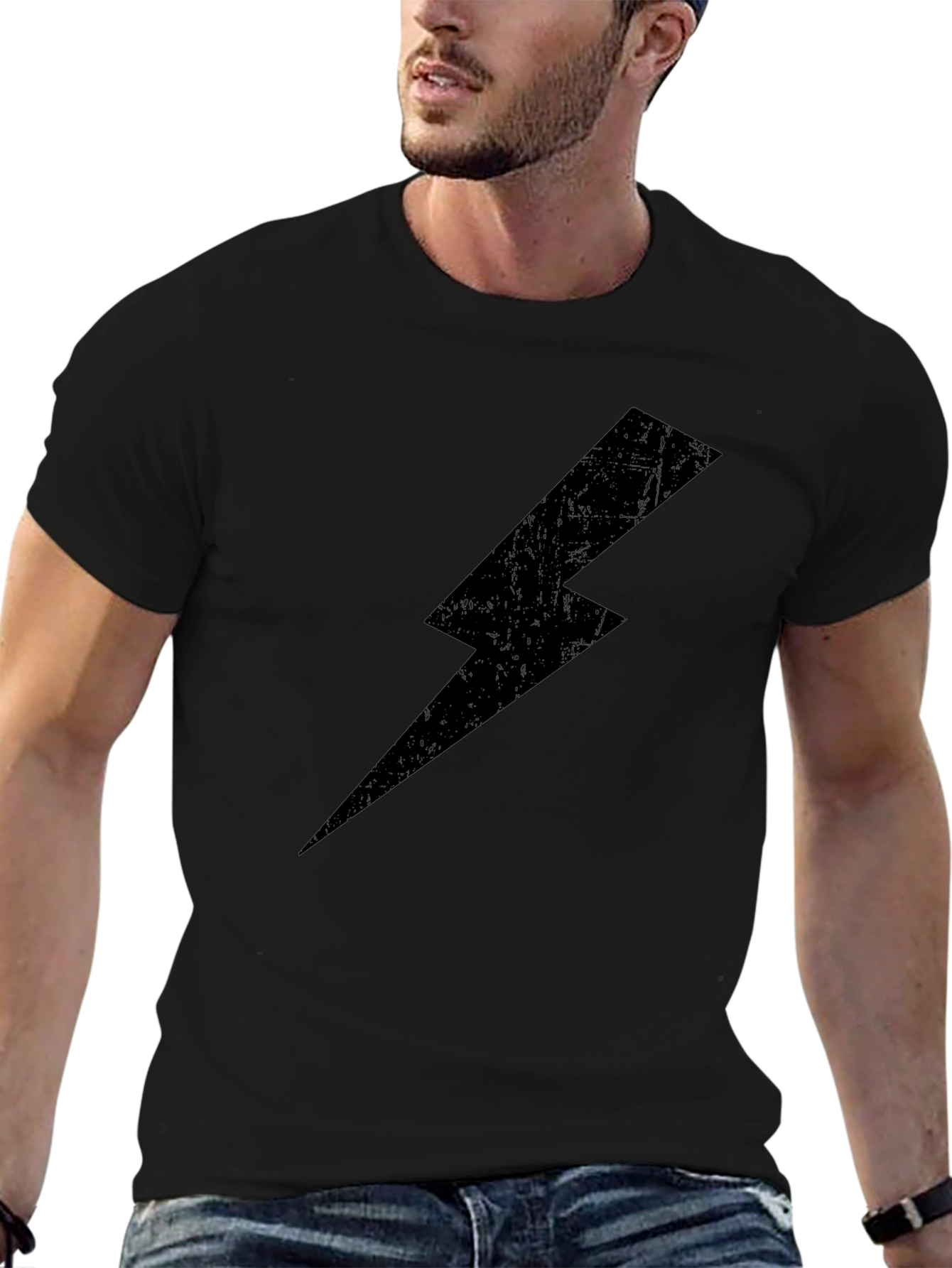 Black Lightning Bolt Graphic Tee - Casual Cotton T-Shirt
