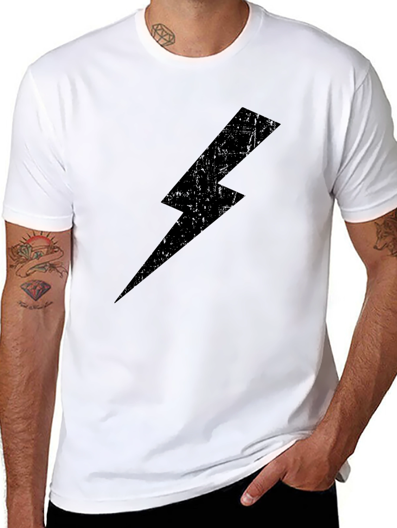 Black Lightning Bolt Graphic Tee - Casual Cotton T-Shirt