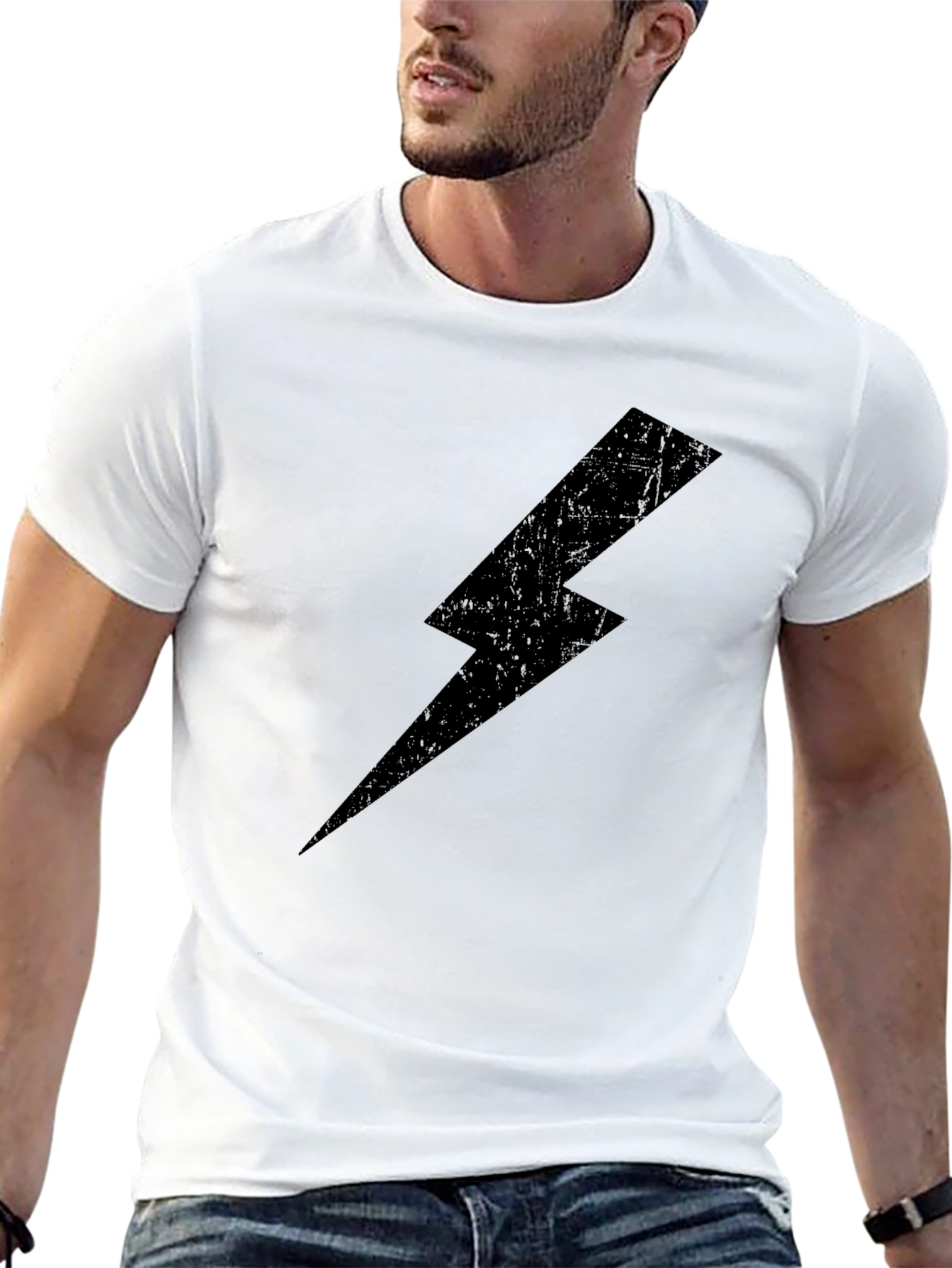 Black Lightning Bolt Graphic Tee - Casual Cotton T-Shirt