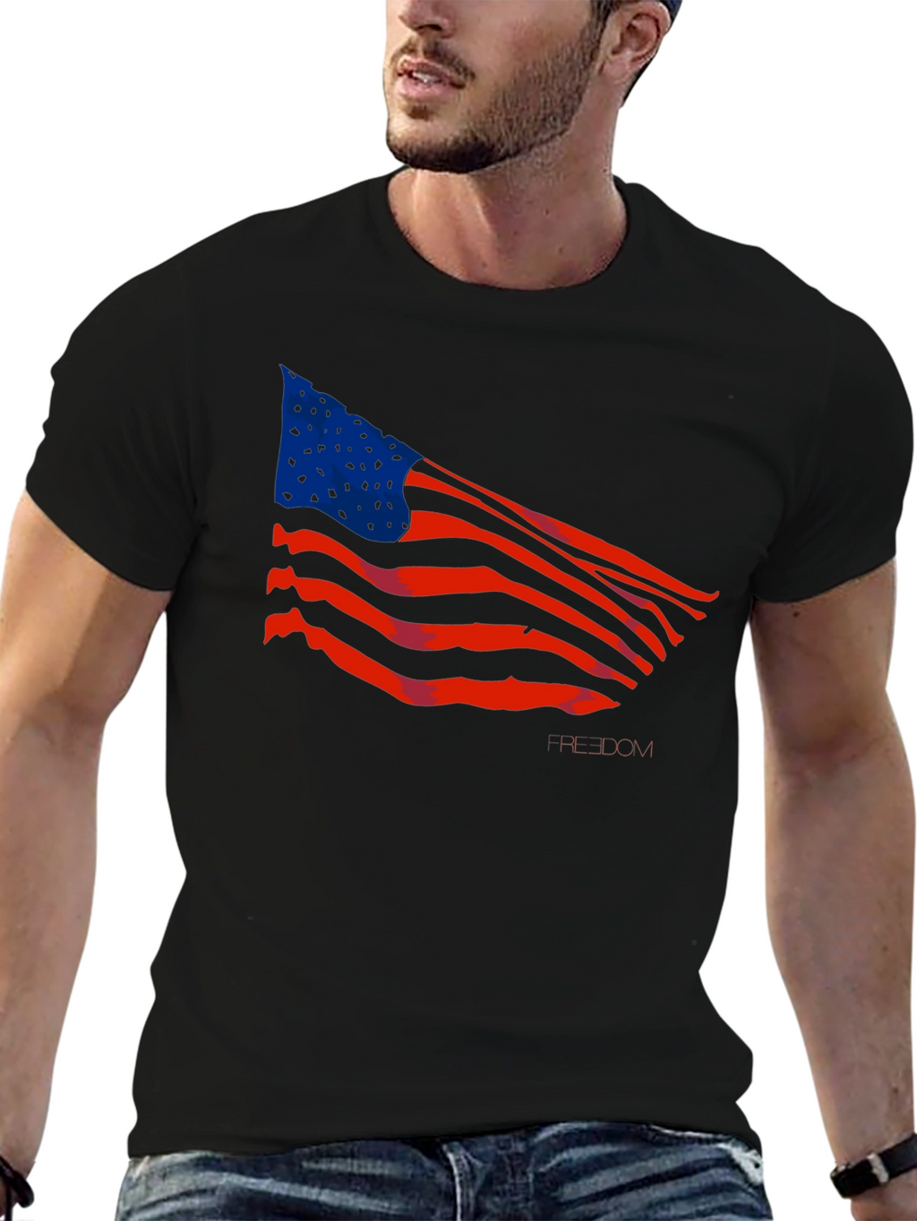 American Flag Graphic Print Black T-Shirt