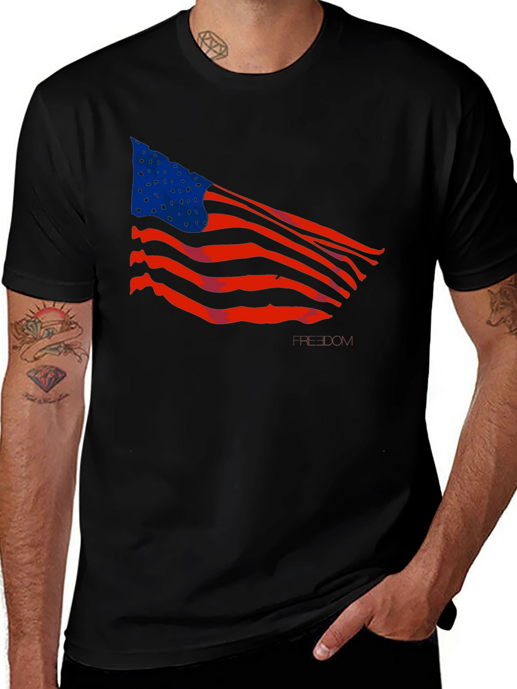 American Flag Graphic Print Black T-Shirt