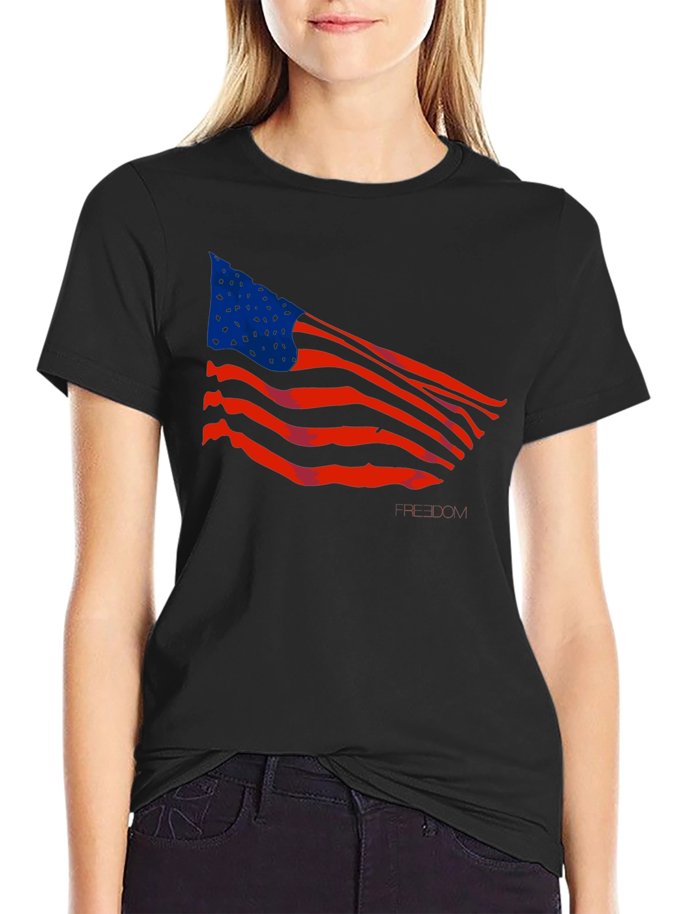 American Flag Graphic Print Black T-Shirt