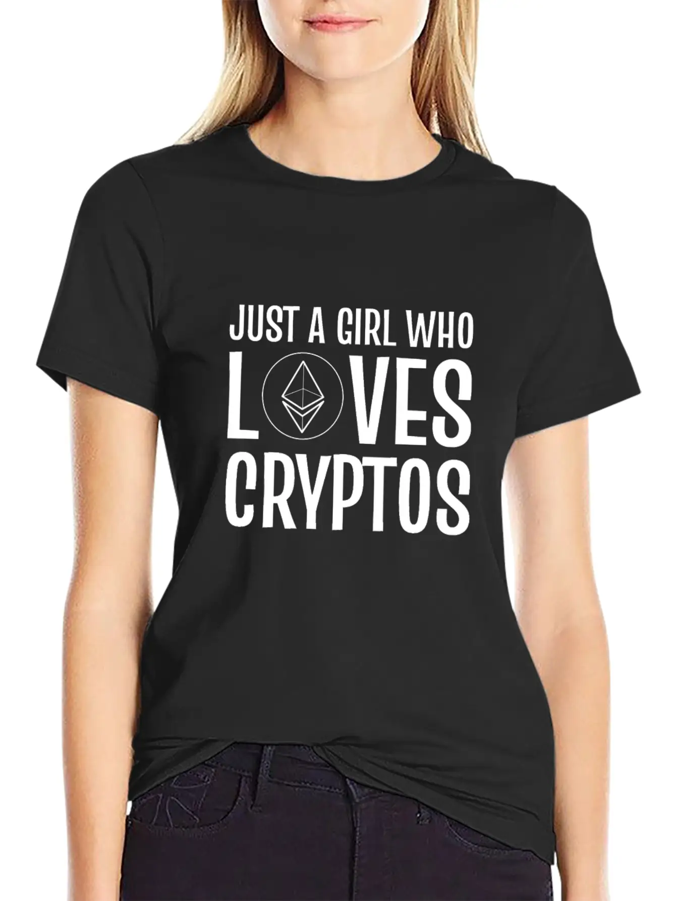 Just A Girl Who Loves Cryptos ETH Crypto Wallet Unisex Casual T-Shirt – Clean Design For Daily Comfort