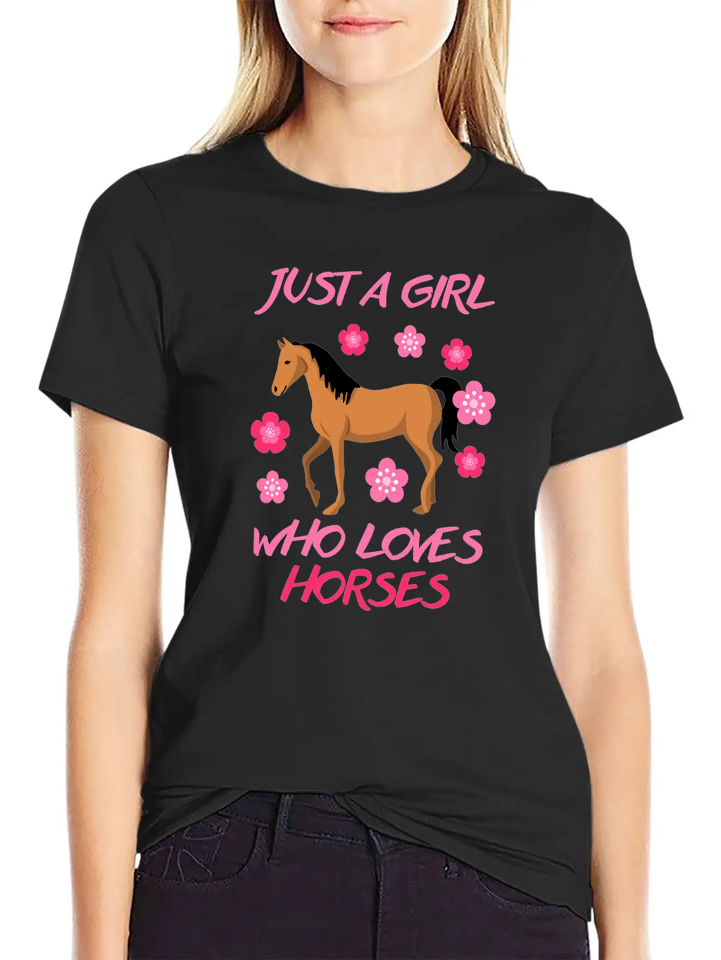 Just A Girl Who Loves Horses Horse Riding Equestri Casual Graphic T-Shirt – Simple And Comfortable Daily Wear