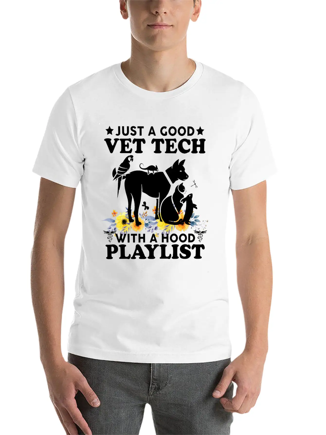 Just A Good Vet Tech With A Hood Playlist Funny Unisex Casual T-Shirt – Clean Design For Daily Comfort