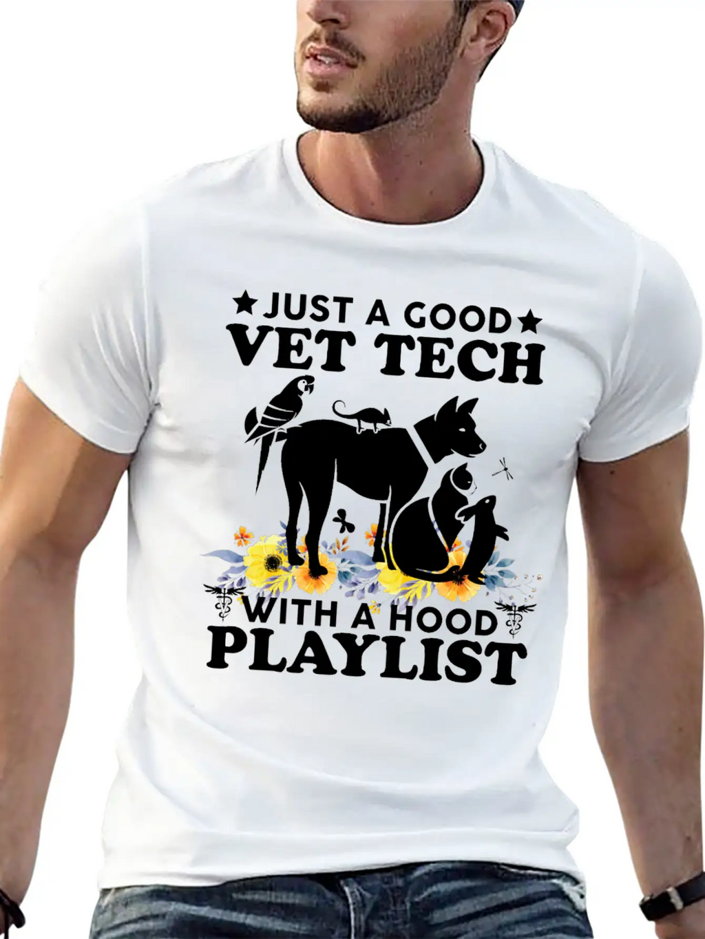 Just A Good Vet Tech With A Hood Playlist Funny Unisex Casual T-Shirt – Clean Design For Daily Comfort