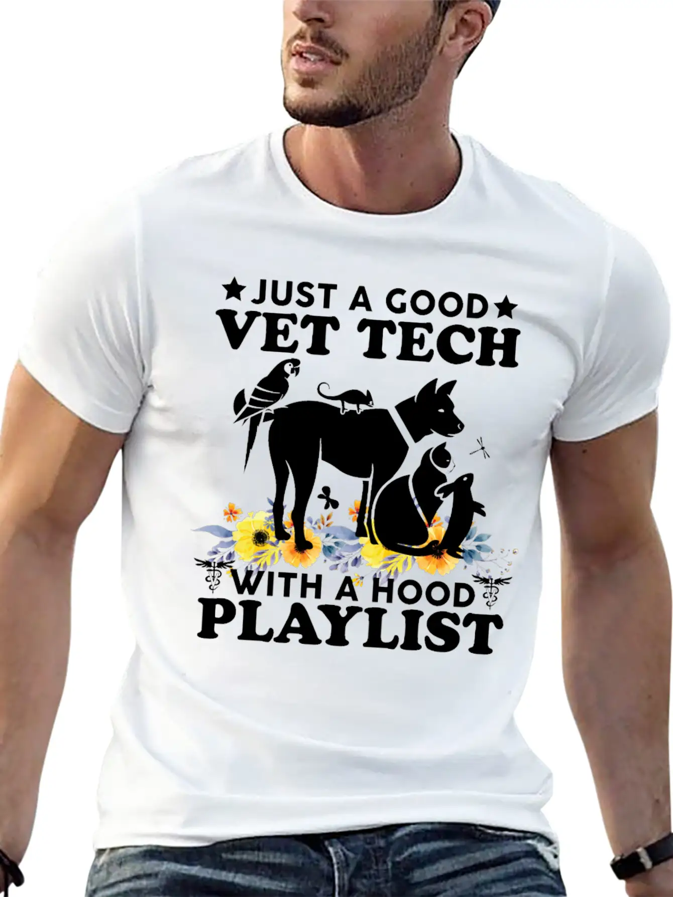 Just A Good Vet Tech With A Hood Playlist Funny Unisex Casual T-Shirt – Clean Design For Daily Comfort