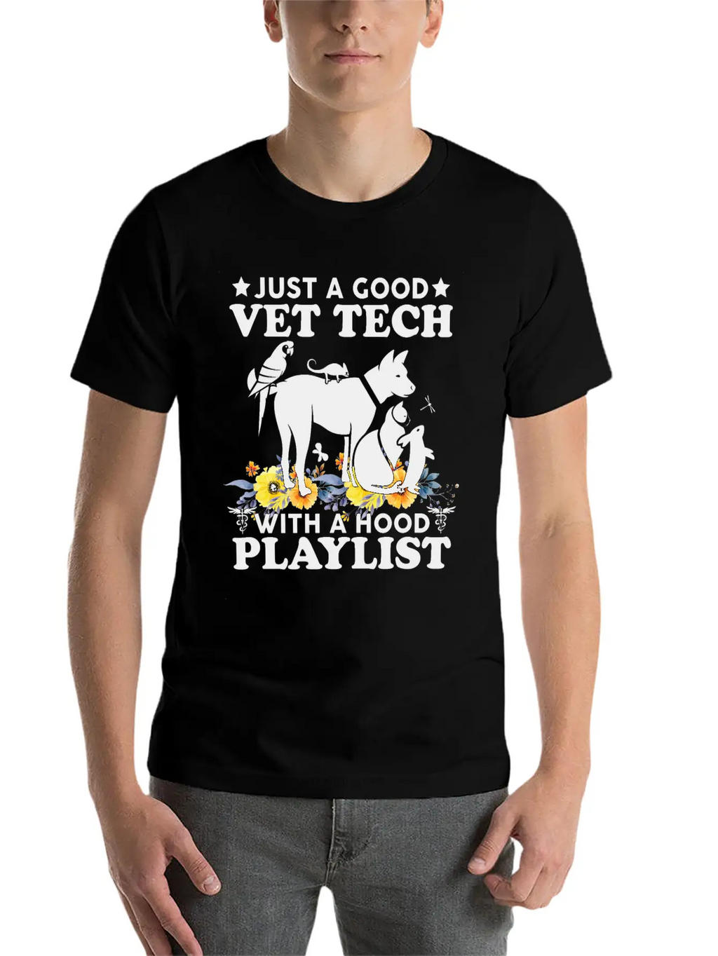 Just A Good Vet Tech With A Hood Playlist Funny Unisex Casual T-Shirt – Clean Design For Daily Comfort