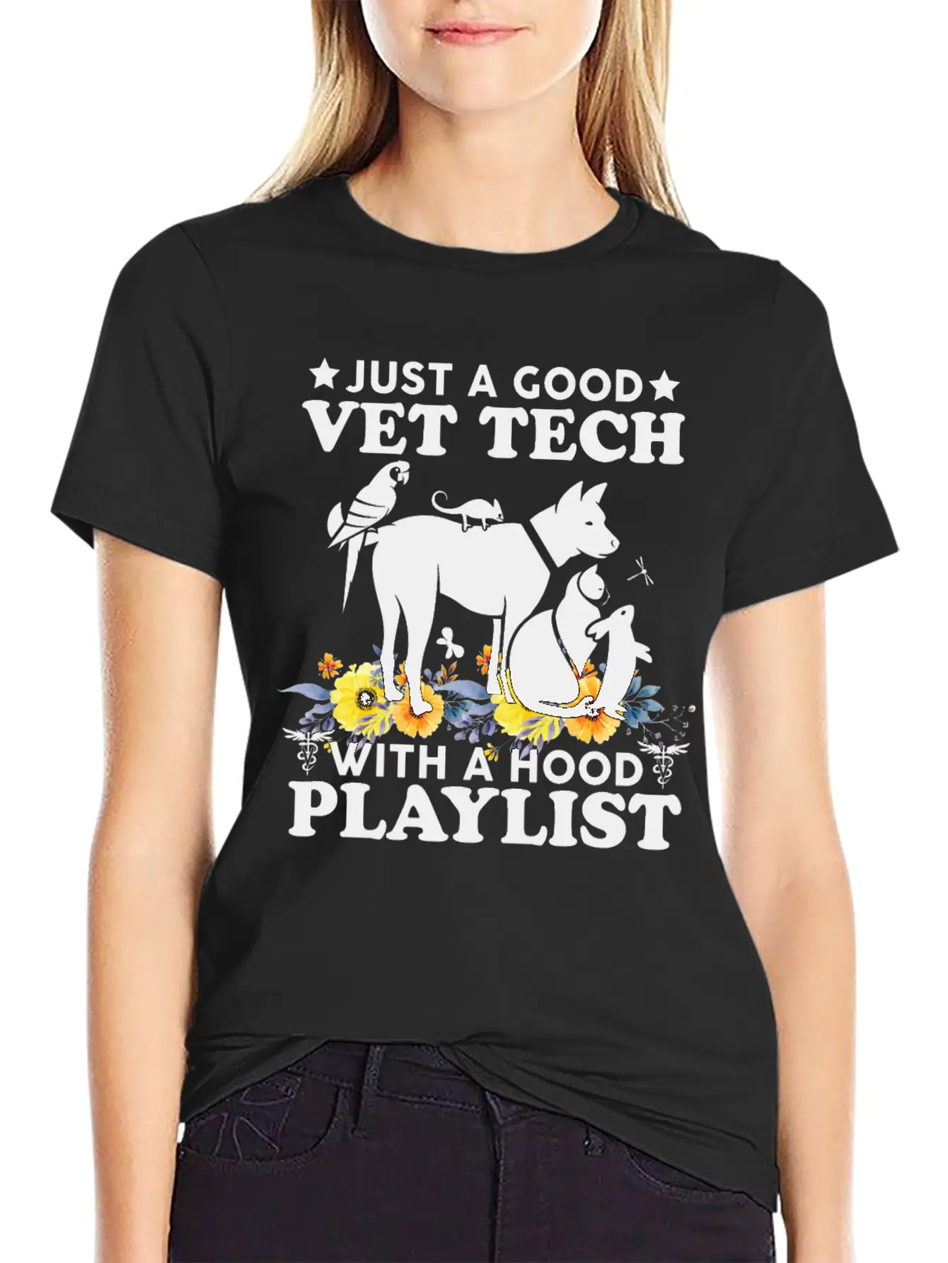 Just A Good Vet Tech With A Hood Playlist Funny Unisex Casual T-Shirt – Clean Design For Daily Comfort